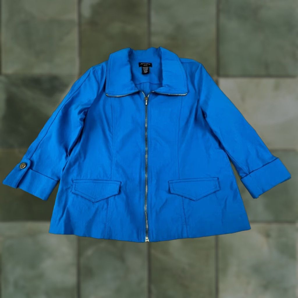 Vintage Attyre Womens Blue 3/4 Sleeve Petite Medium Full Zip Jacket Casual Size M / US 6-8 / IT 42-44 - 1 Thumbnail