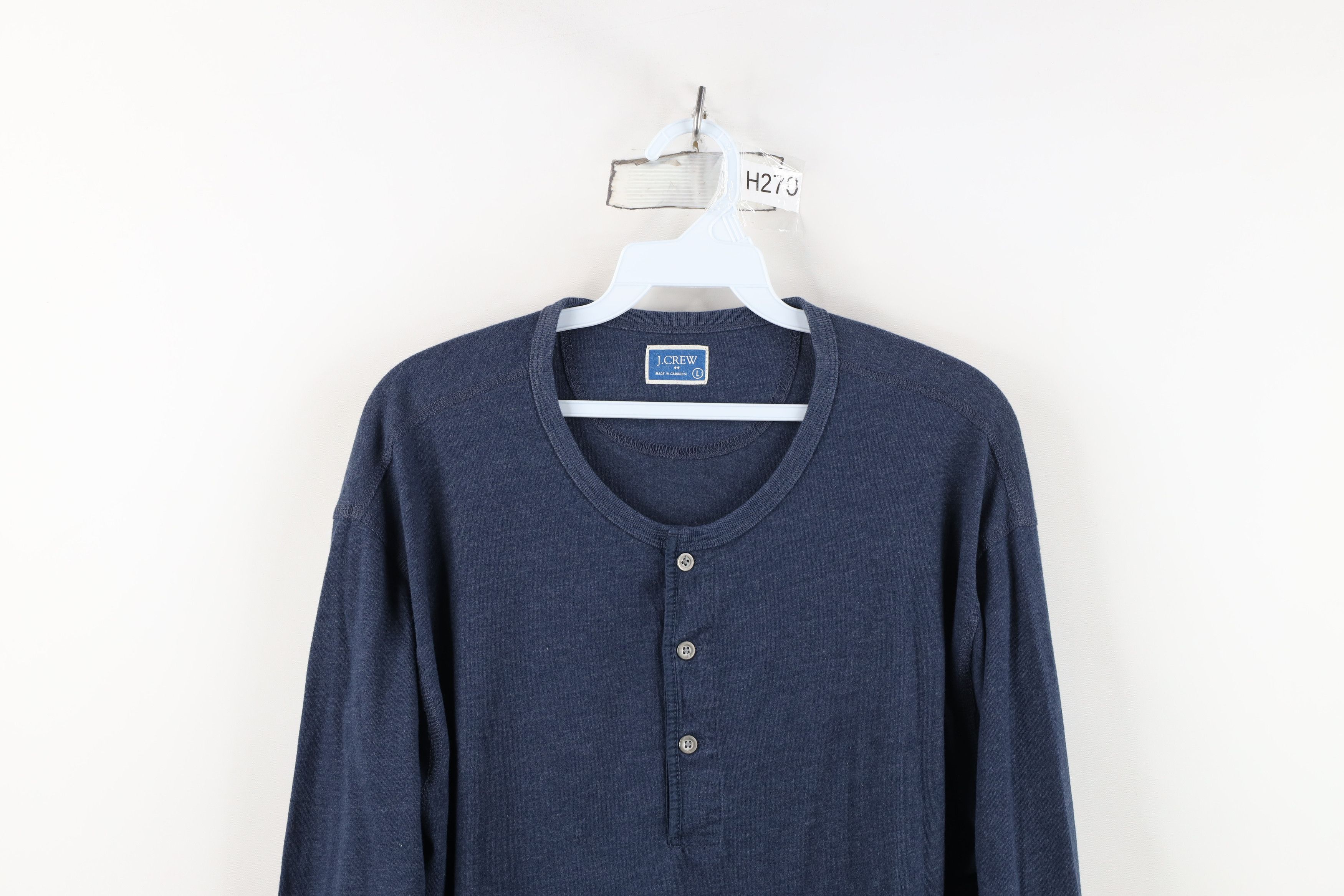 J.Crew J Crew Blank Knit Long Sleeve Henley T-Shirt Blue Cotton Size US L / EU 52-54 / 3 - 2 Thumbnail