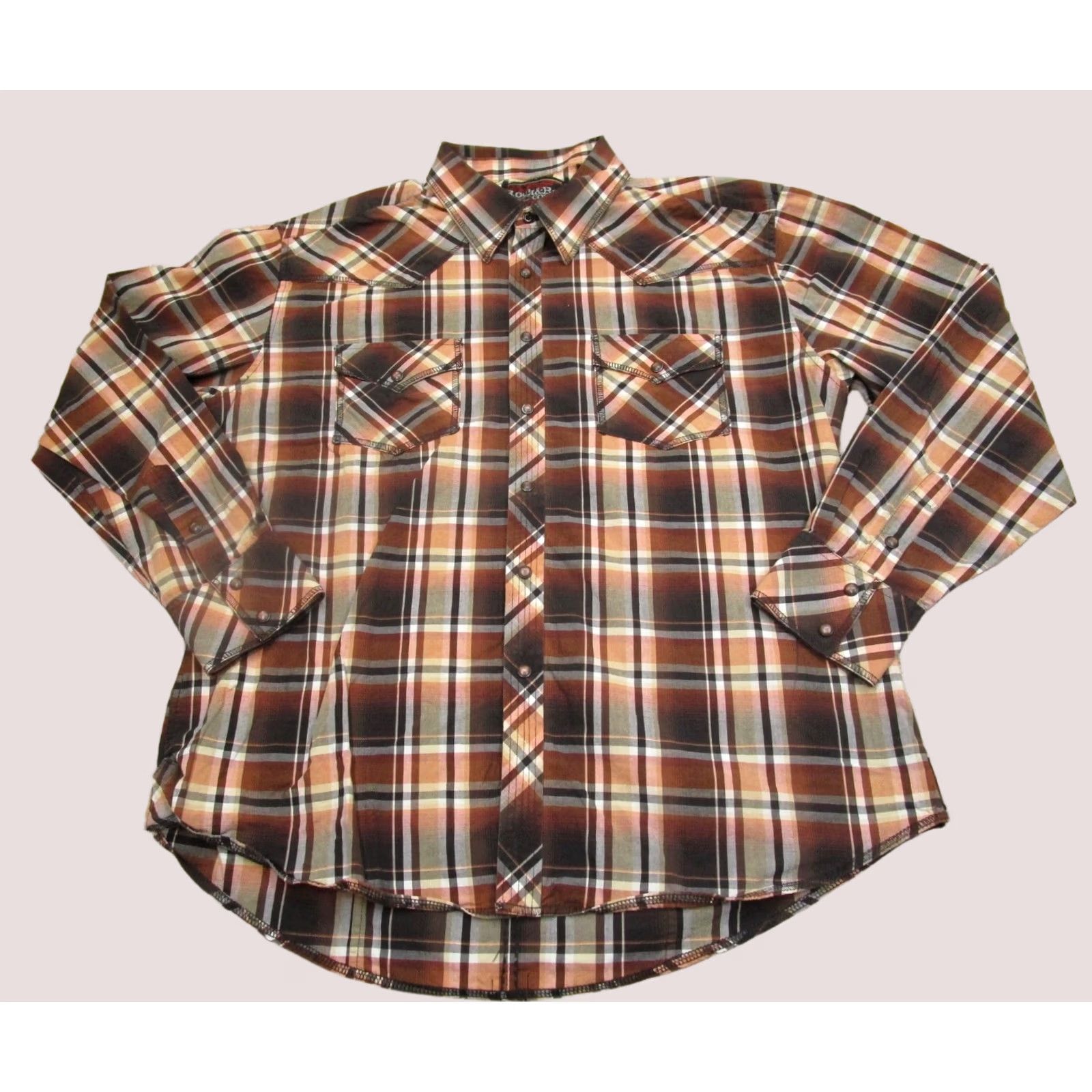 Vintage Rock and Roll Cowboy Shirt XL Brown Plaid Long Sleeve Pearl Snap Western Button-Up Mens Size US XL / EU 56 / 4 - 1 Thumbnail