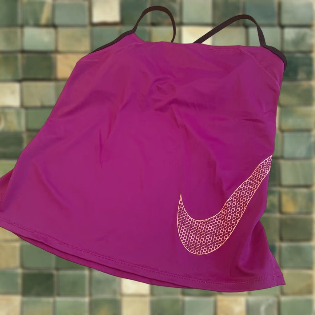 Nike Nike Racerback Tankini Top Swimwear Women's Medium Maroon - Built-In Bra, Polyester Lining, Athletic, 15023, Regular, Women, Top Size M / US 6-8 / IT 42-44 - 1 Thumbnail