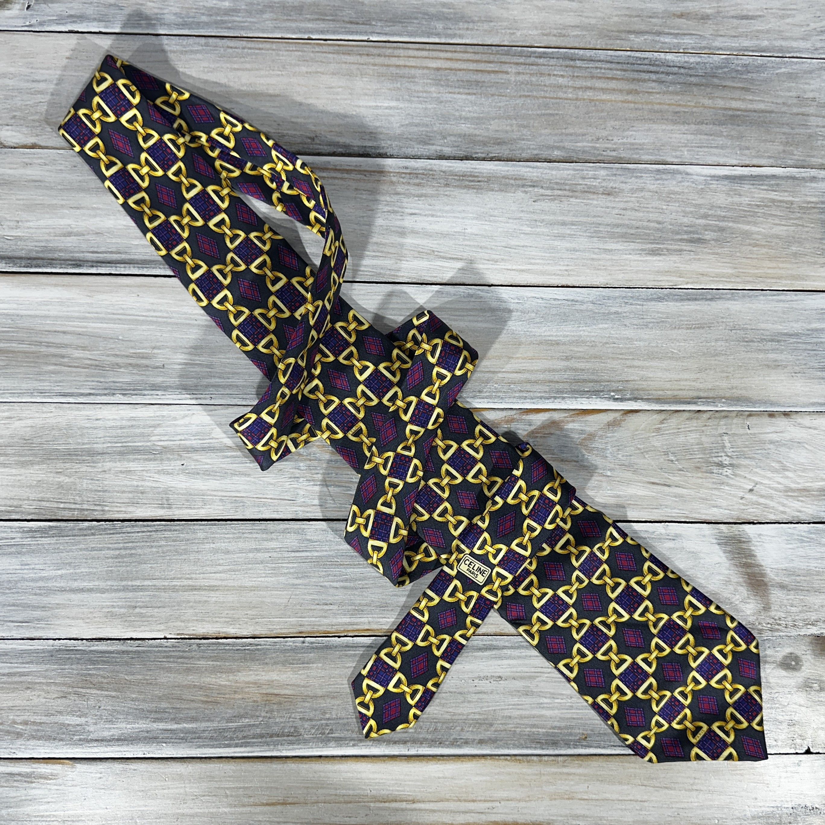 Celine CELINE Paris Silk Tie Handmade Chain Theme Made In Spain Size ONE SIZE - 20 Thumbnail