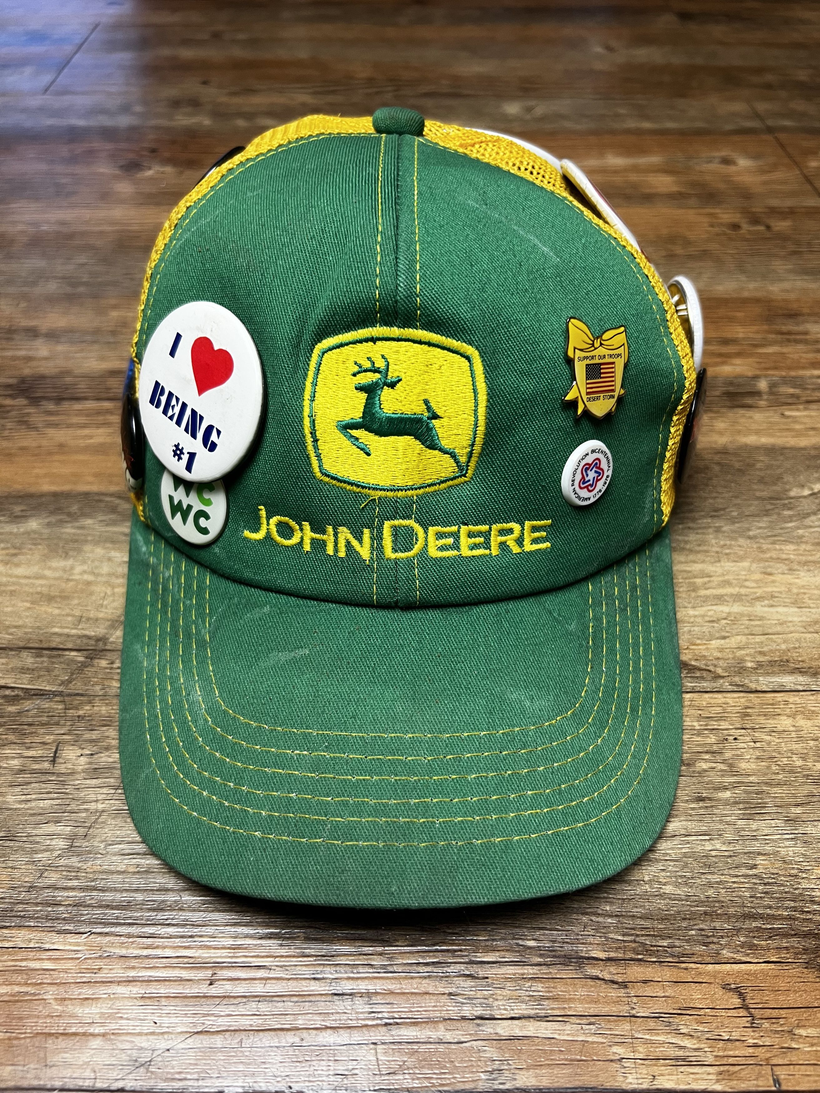 John Deere Vintage John Deere Green Yellow 6 Panel Snapback Hat w Pins Size ONE SIZE - 8 Thumbnail