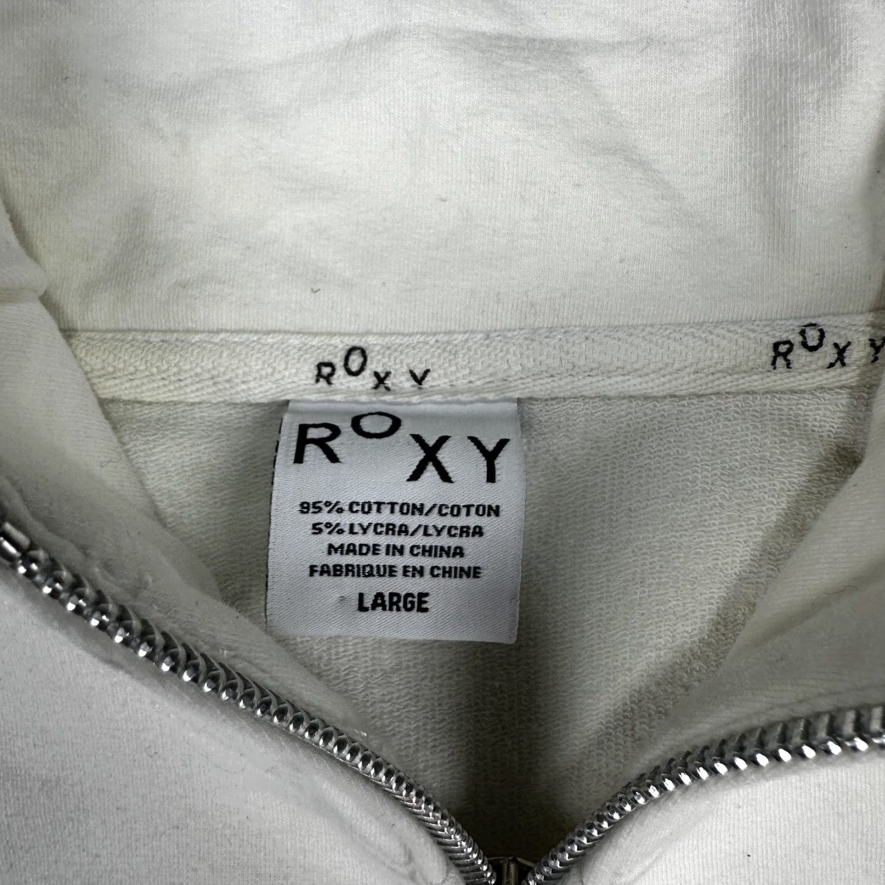 Vintage Roxy Jacket Womens Large White Full Zip Mock Neck Embroidered Logo Patch Script Size L / US 10 / IT 46 - 3 Thumbnail