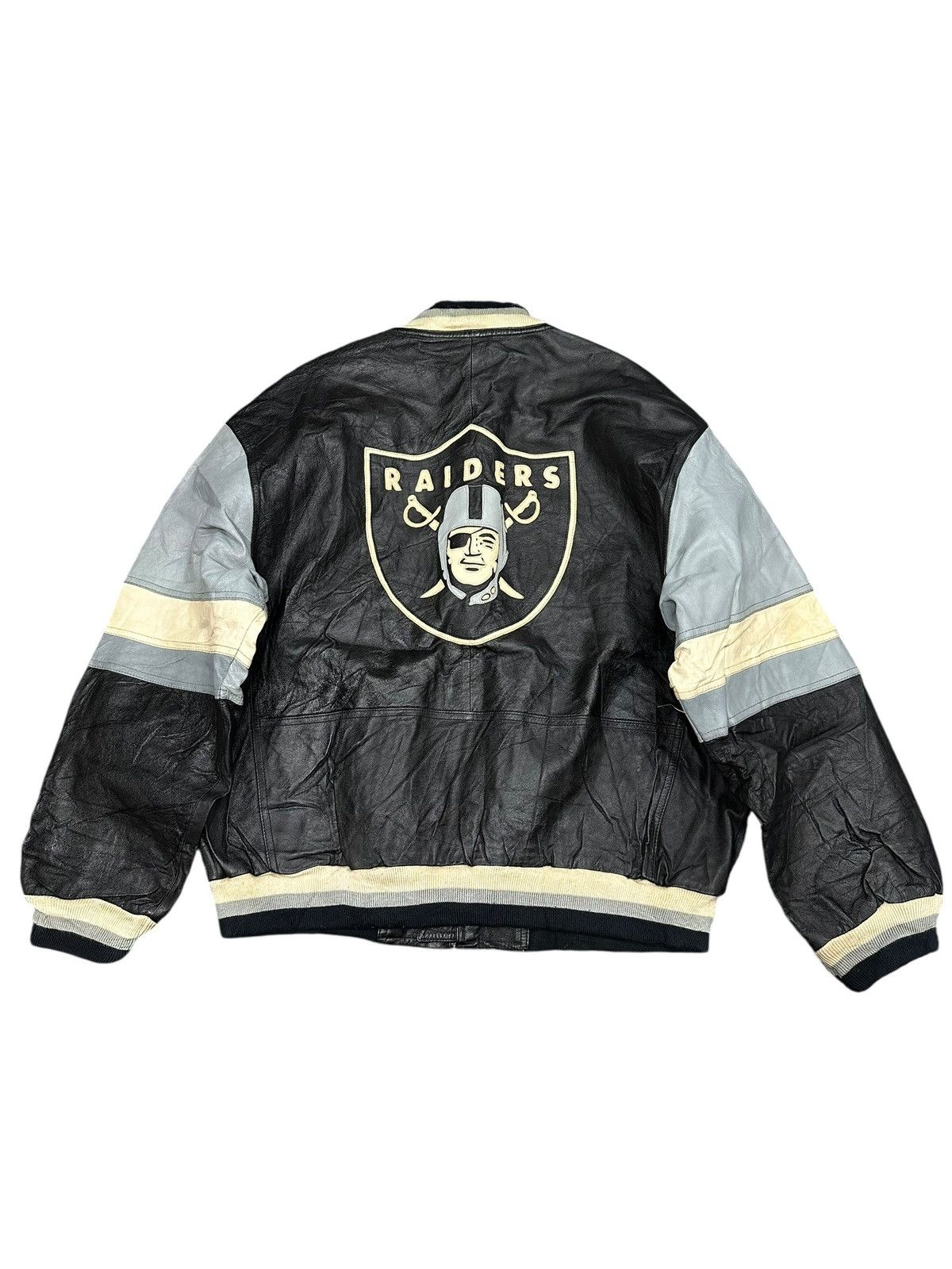 Mirage Vintage 90s Raiders Leather Varsity Jacket Big Logo Size US XL / EU 56 / 4 - 6 Thumbnail