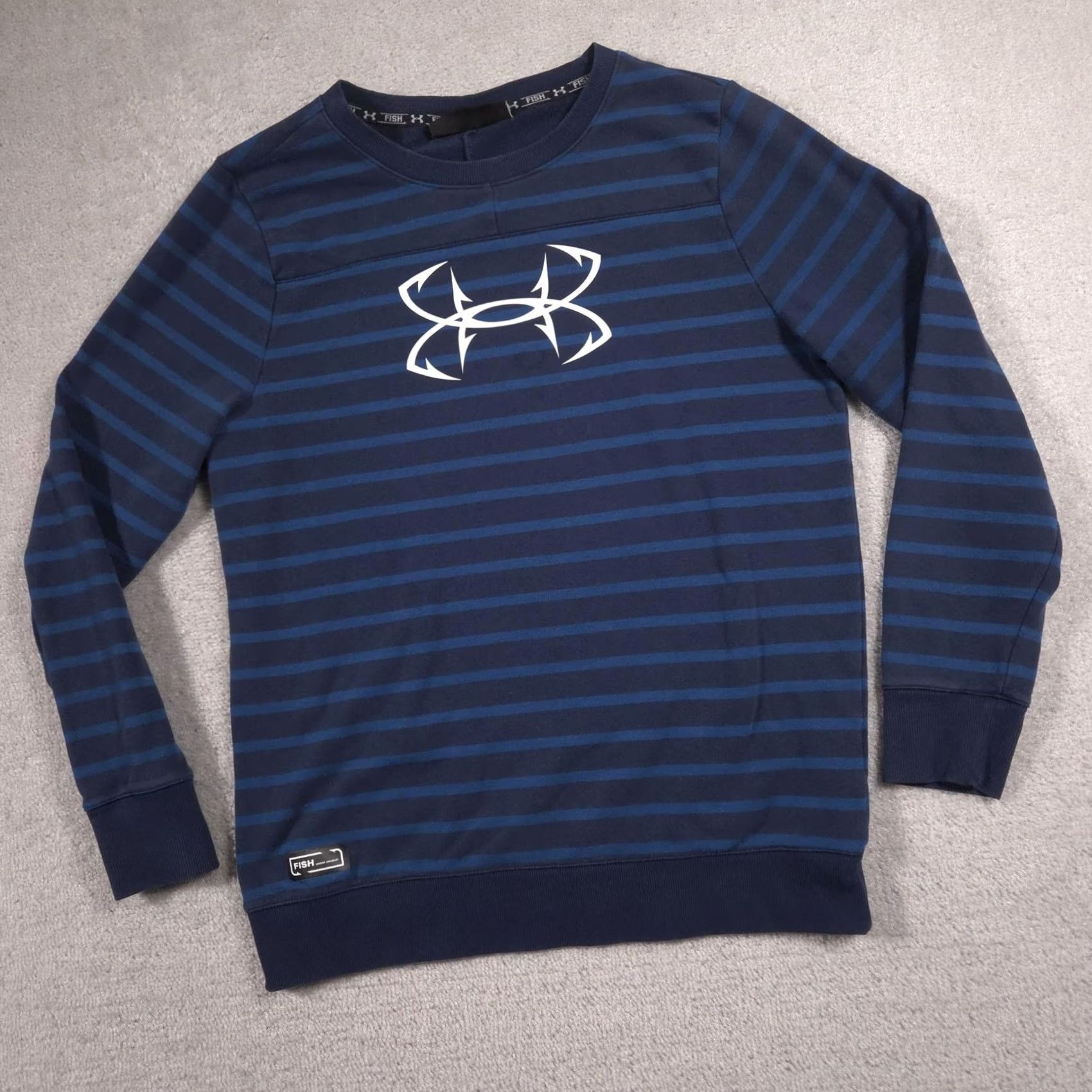 Under Armour Under Armour Fish Sweatshirt Mens Large Blue Striped Pullover Logo Outdoor Size US L / EU 52-54 / 3 - 3 Thumbnail