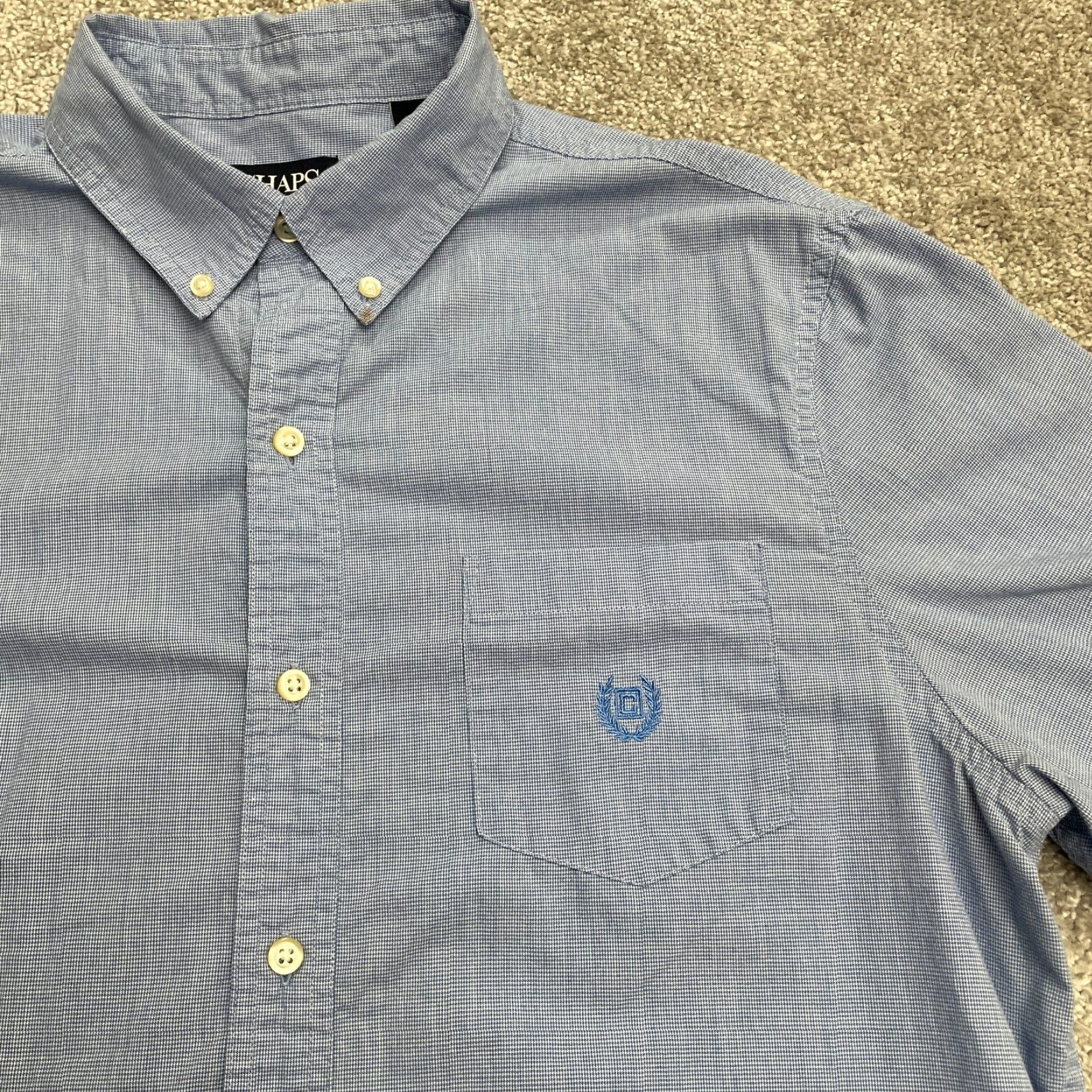 Chaps Chaps Button-Down Shirt Men Large Blue White Check Short Sleeve Easy Care Casual Size US L / EU 52-54 / 3 - 3 Thumbnail