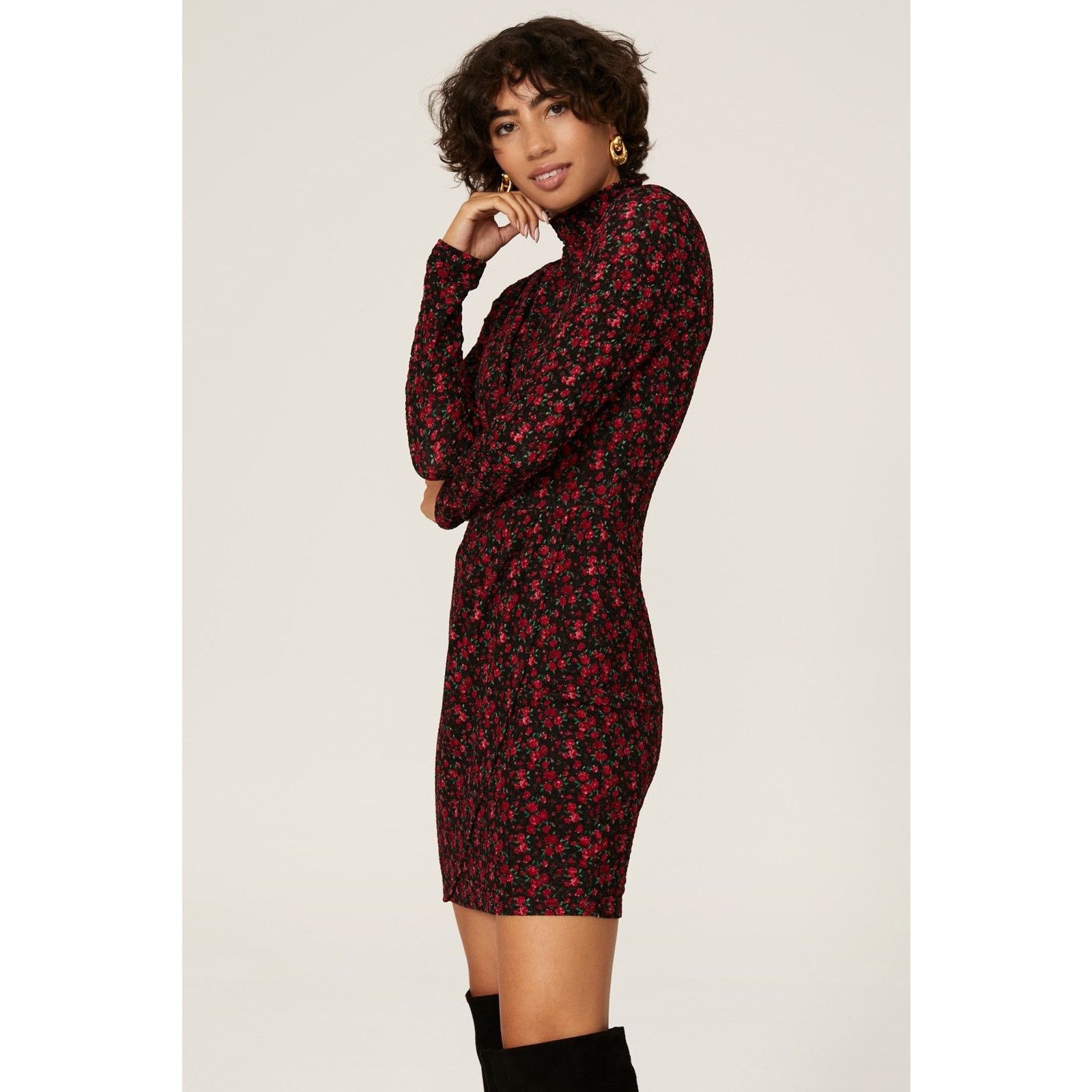 Black Halo RTR Black Halo Sz 2 Red Black Floral Long Sleeve Mini Dress Size XS / US 0-2 / IT 36-38 - 2 Thumbnail