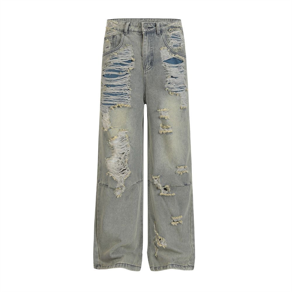 Japanese Brand × Jean Distressed men's washed punk heavy-duty ripped jeans Size US 32 / EU 48 - 1 Thumbnail