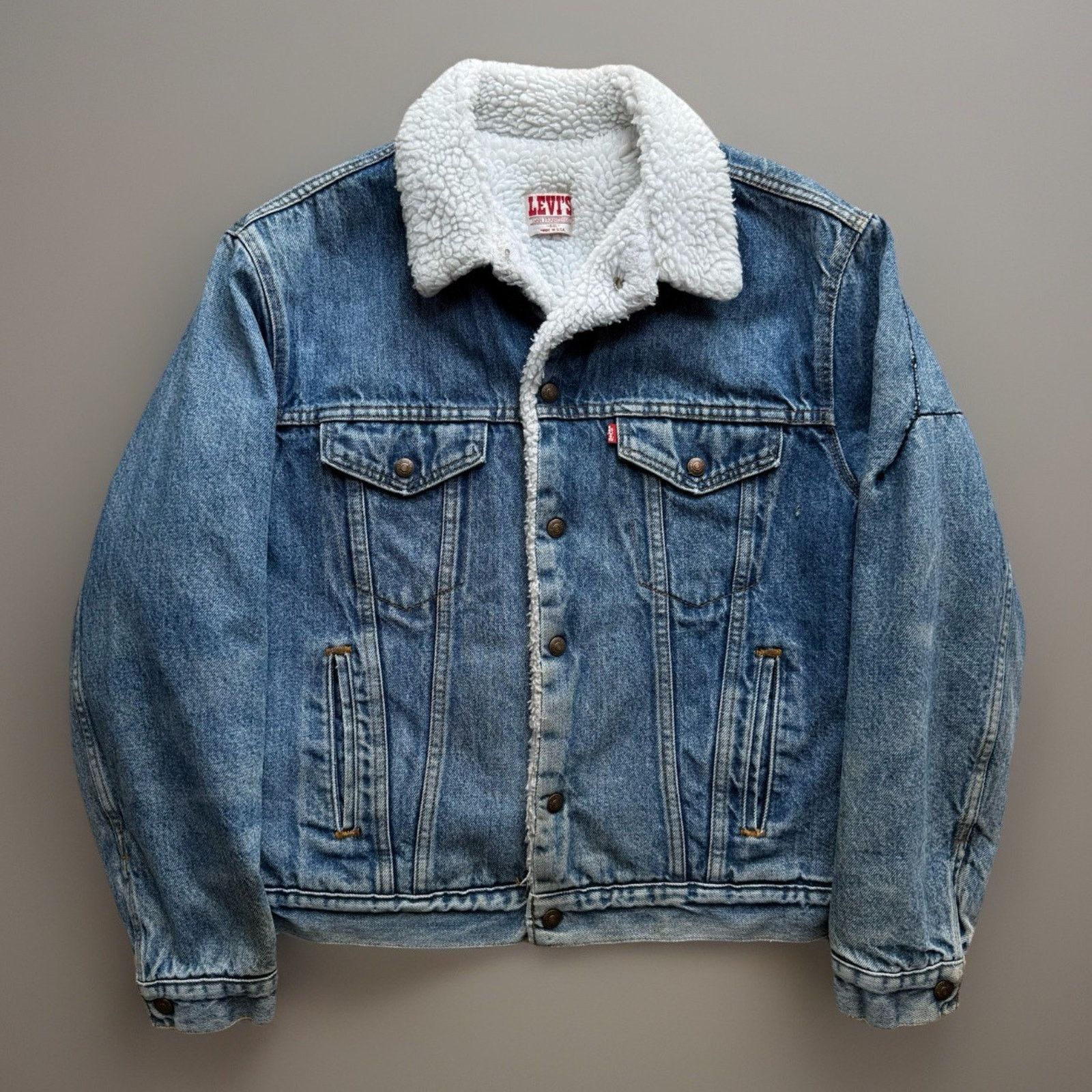Levi's × Vintage Vintage Levis Sherpa Trucker Jacket 44 Blue 80s Heavy Size US L / EU 52-54 / 3 - 1 Thumbnail