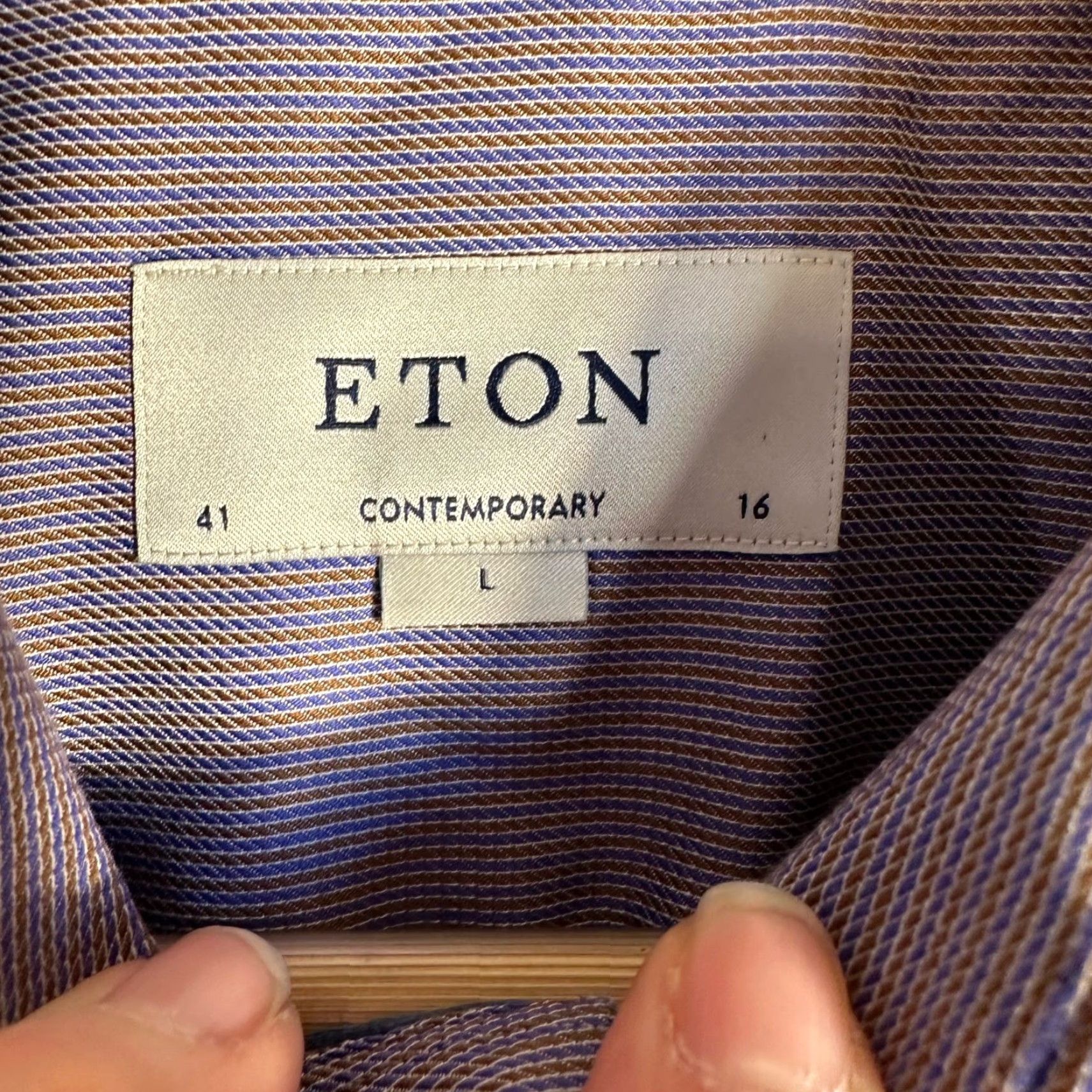 Eton Eton Dress Shirt Mens 16 Purple Blue Brown Micro Stripe 100% Cotton Regular Fit Shirt Size 42R - 5 Thumbnail