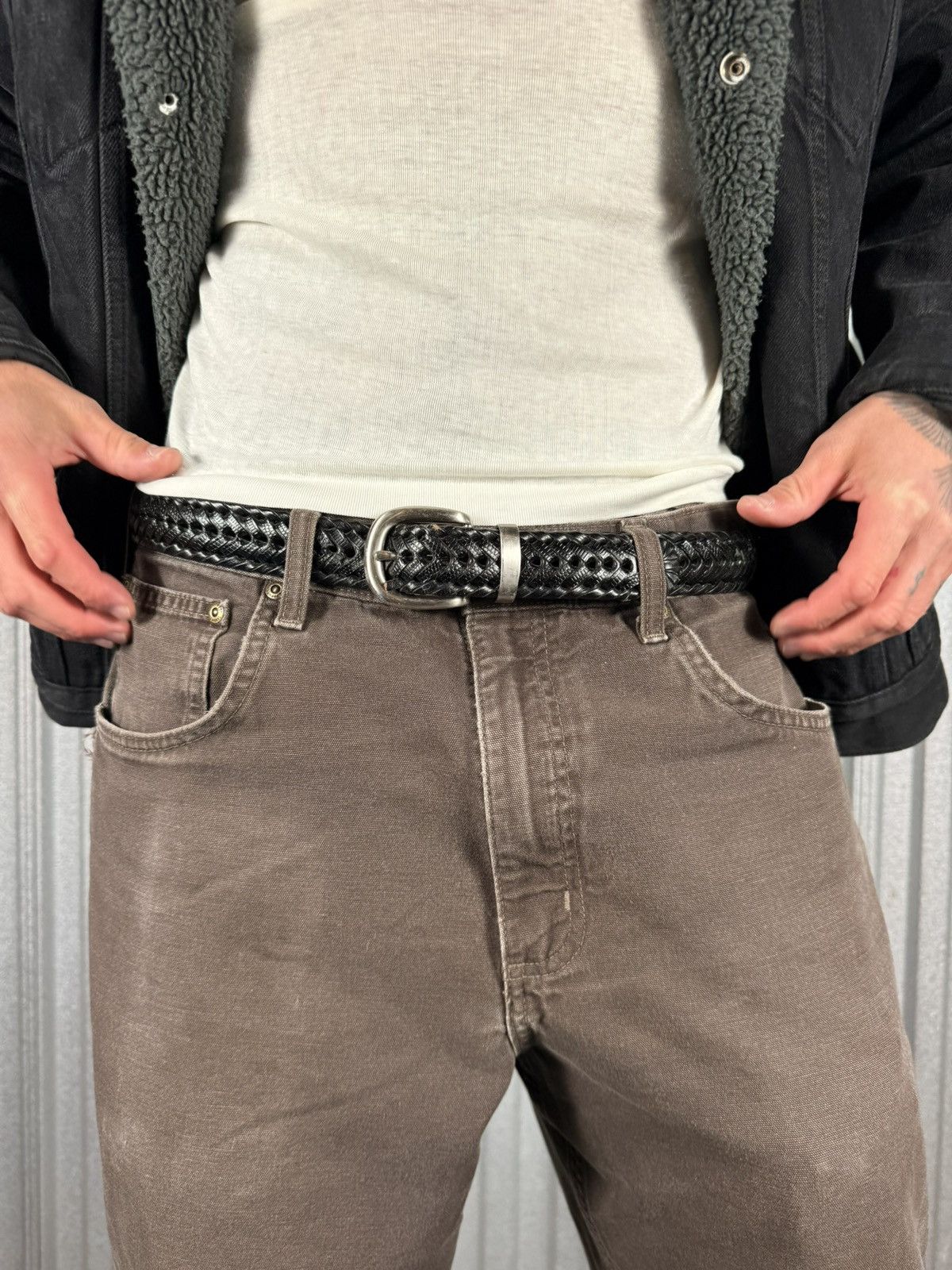 Other Vintage Black Snake Ribbed Western Loop Belt Black Size 36 - 2 Thumbnail