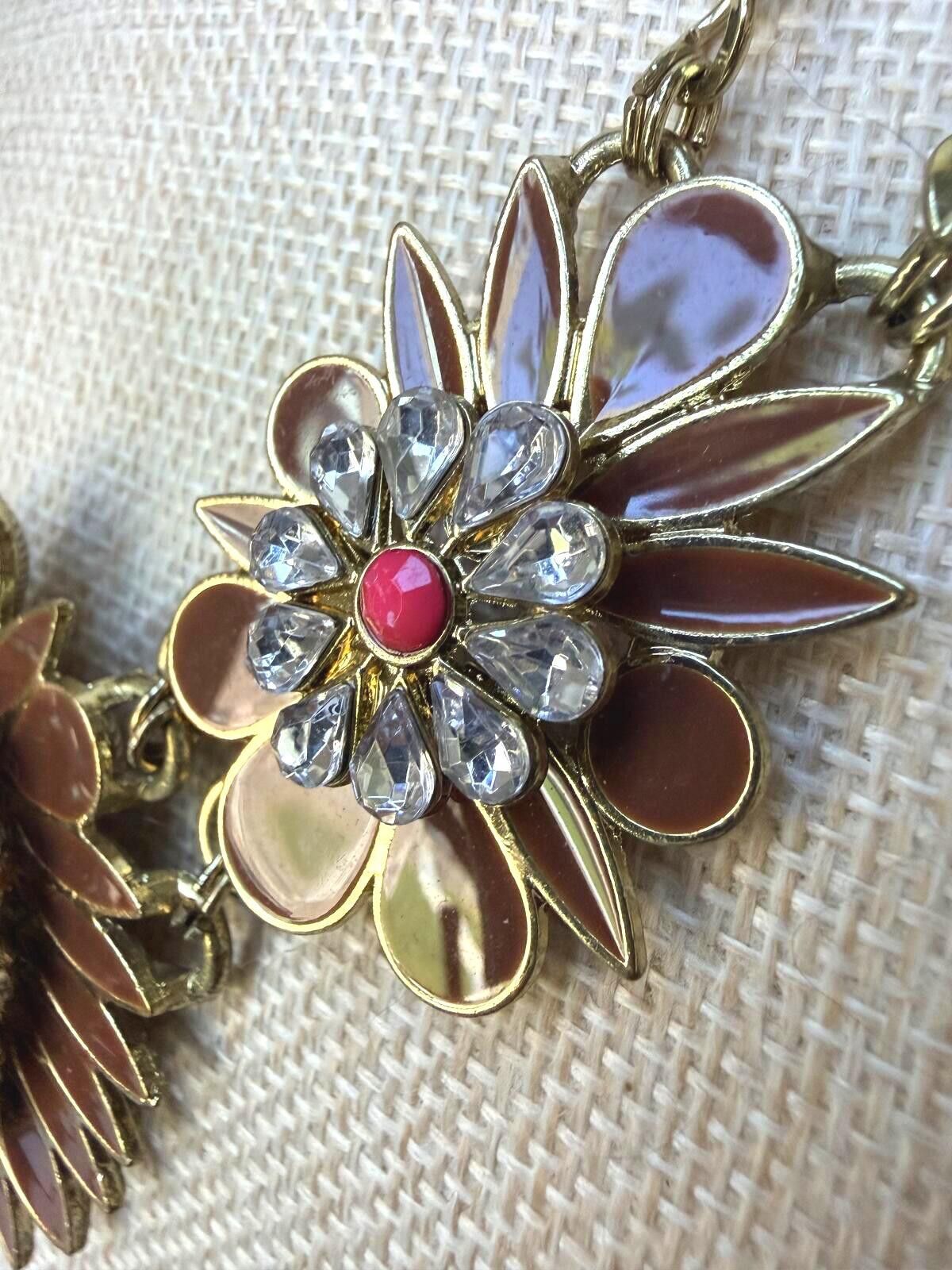 Other NY & Co Floral Statement Bib Necklace Rhinestone Gold Size ONE SIZE - 7 Thumbnail