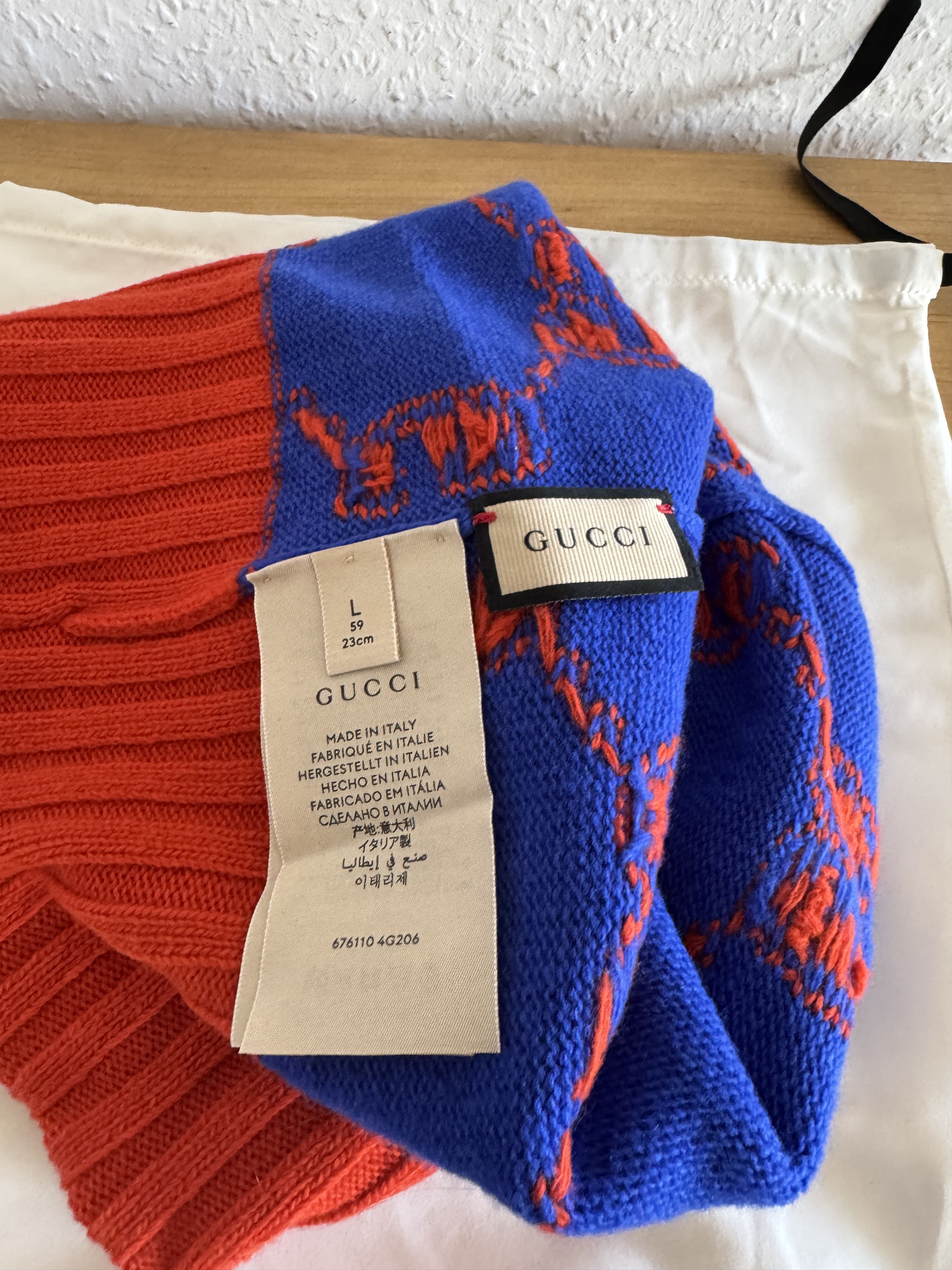 Gucci GUCCI Orange/Blue Wool GG Beanie Size ONE SIZE - 4 Thumbnail