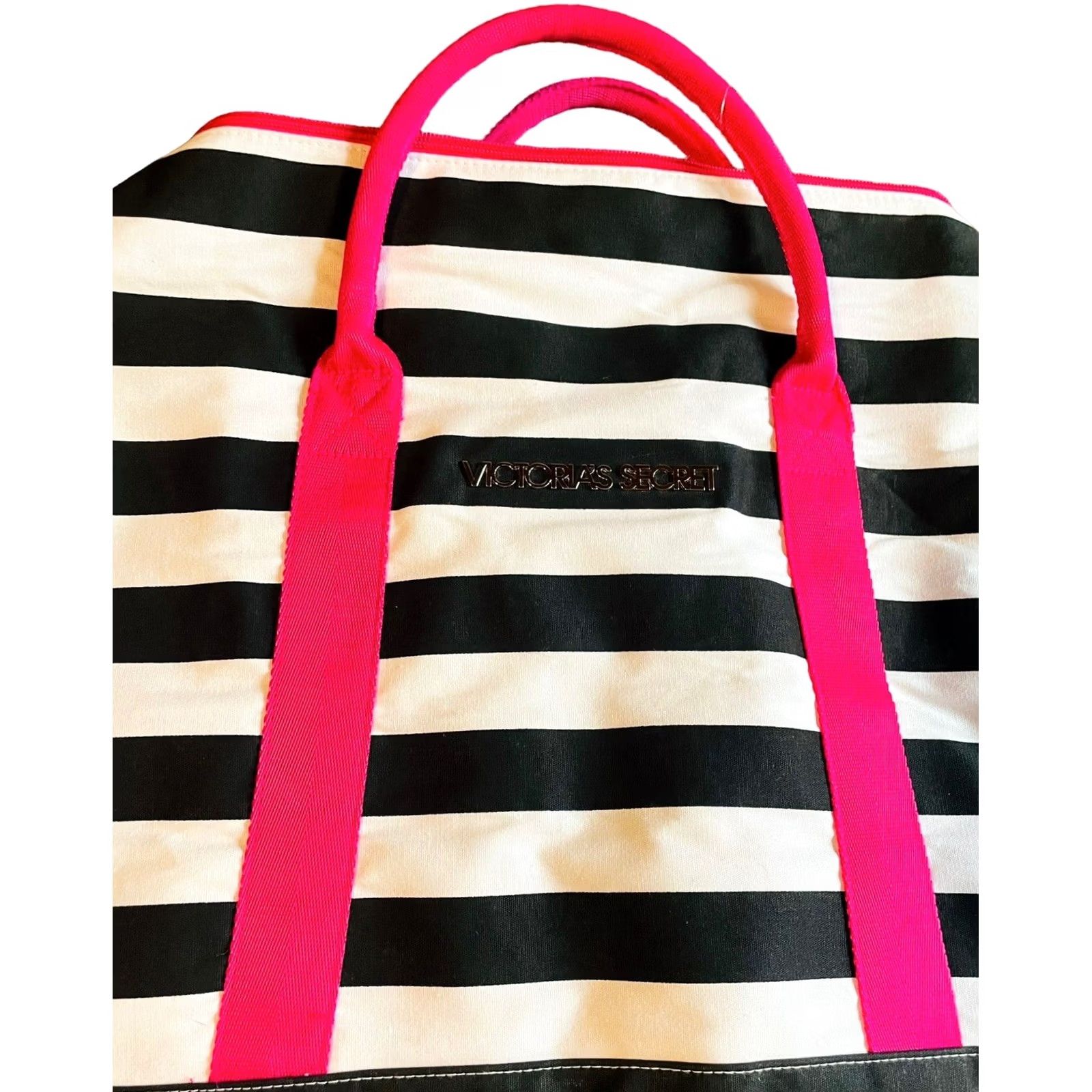 Victoria's Secret Viktoria's Secret Pink White Black Stripes Duffle Bag Overnight Weekender New Size ONE SIZE - 3 Thumbnail
