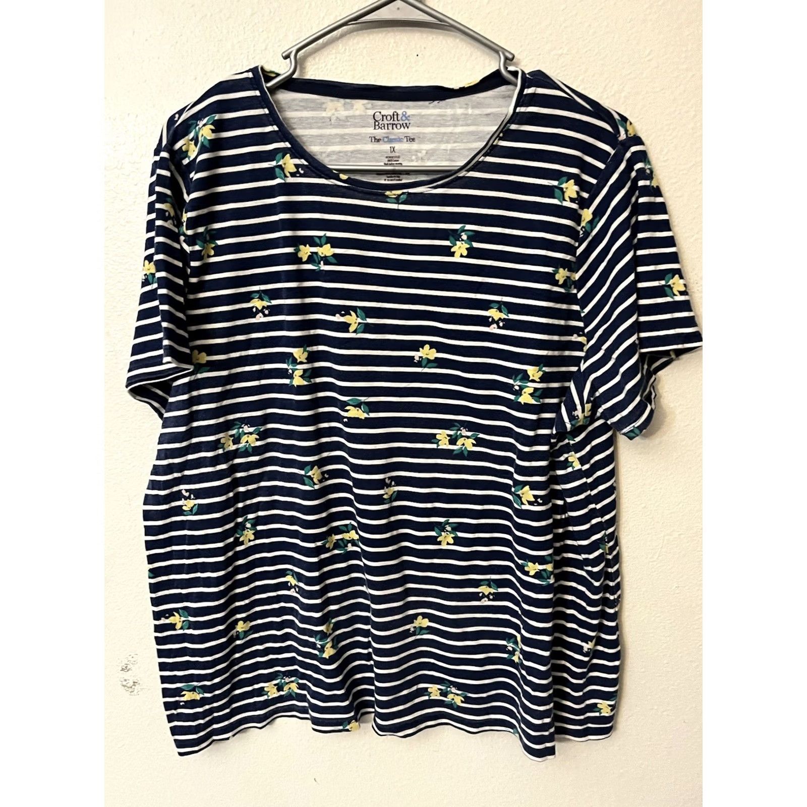 Croft & Barrow Croft & Barrow Shirt Womens 1X Plus Size Blue White Striped 100% Cotton T-Shirt Short Sleeve Mens Womens Size XL / US 12-14 / IT 48-50 - 2 Thumbnail