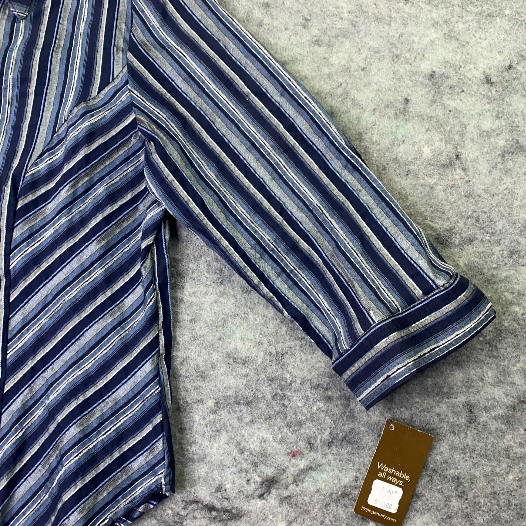 Vintage Ingenuity Shirt Blouse Womens Top 10 Blue Striped 3/4 Sleeve V-Neck Stretch Size L / US 10 / IT 46 - 3 Thumbnail