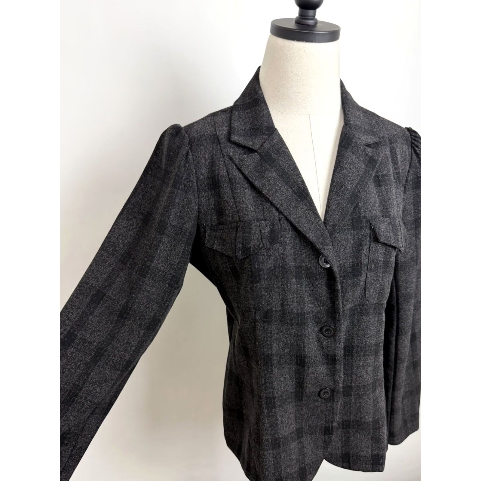 Vintage VINTAGE It's Perfit Plaid Blazer Womens M 8 Charcoal Gray Puff Sleeve 90s Y2K Size M / US 6-8 / IT 42-44 - 6 Thumbnail
