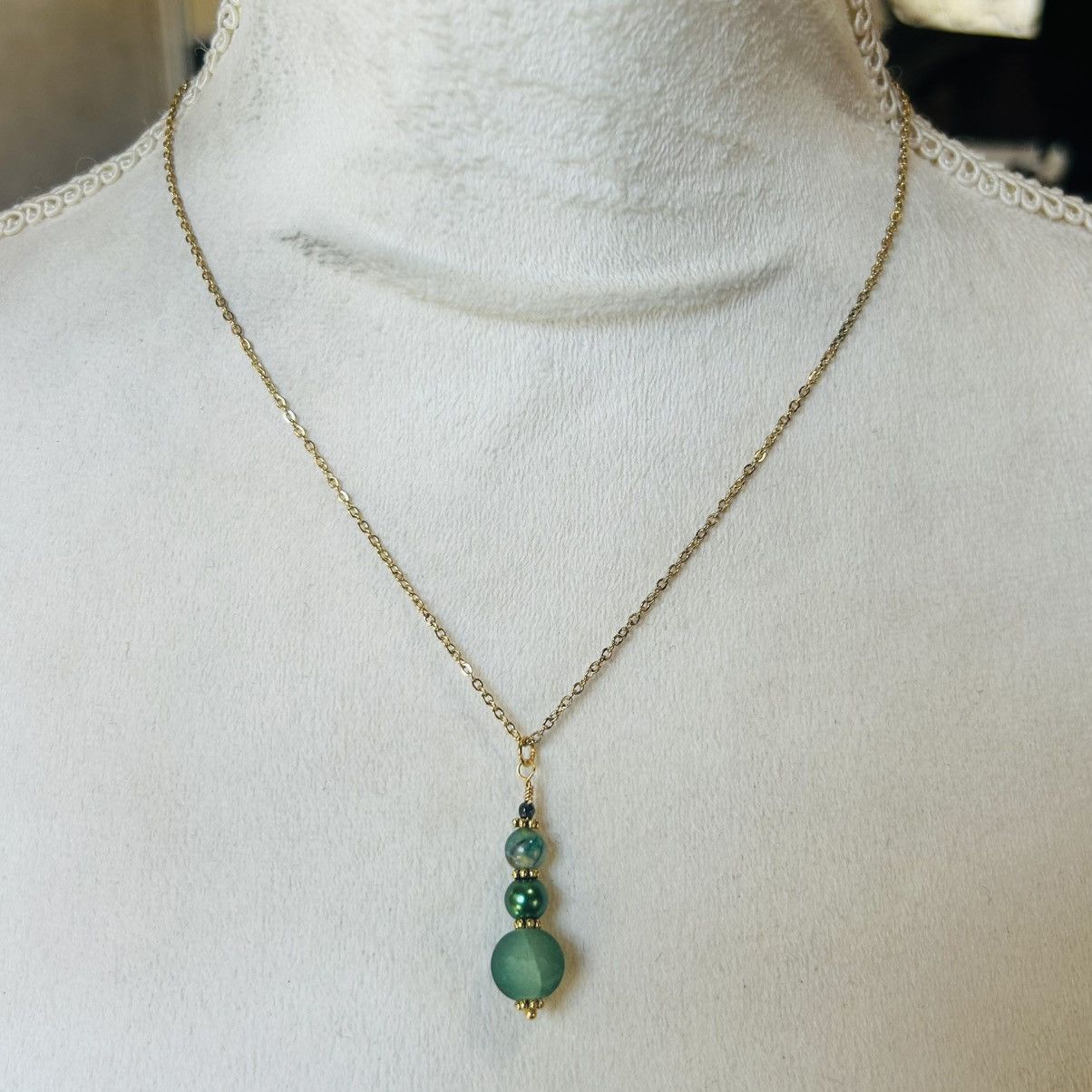 Handmade Handcrafted green crackle glass dragon vein agate set Size ONE SIZE - 5 Thumbnail