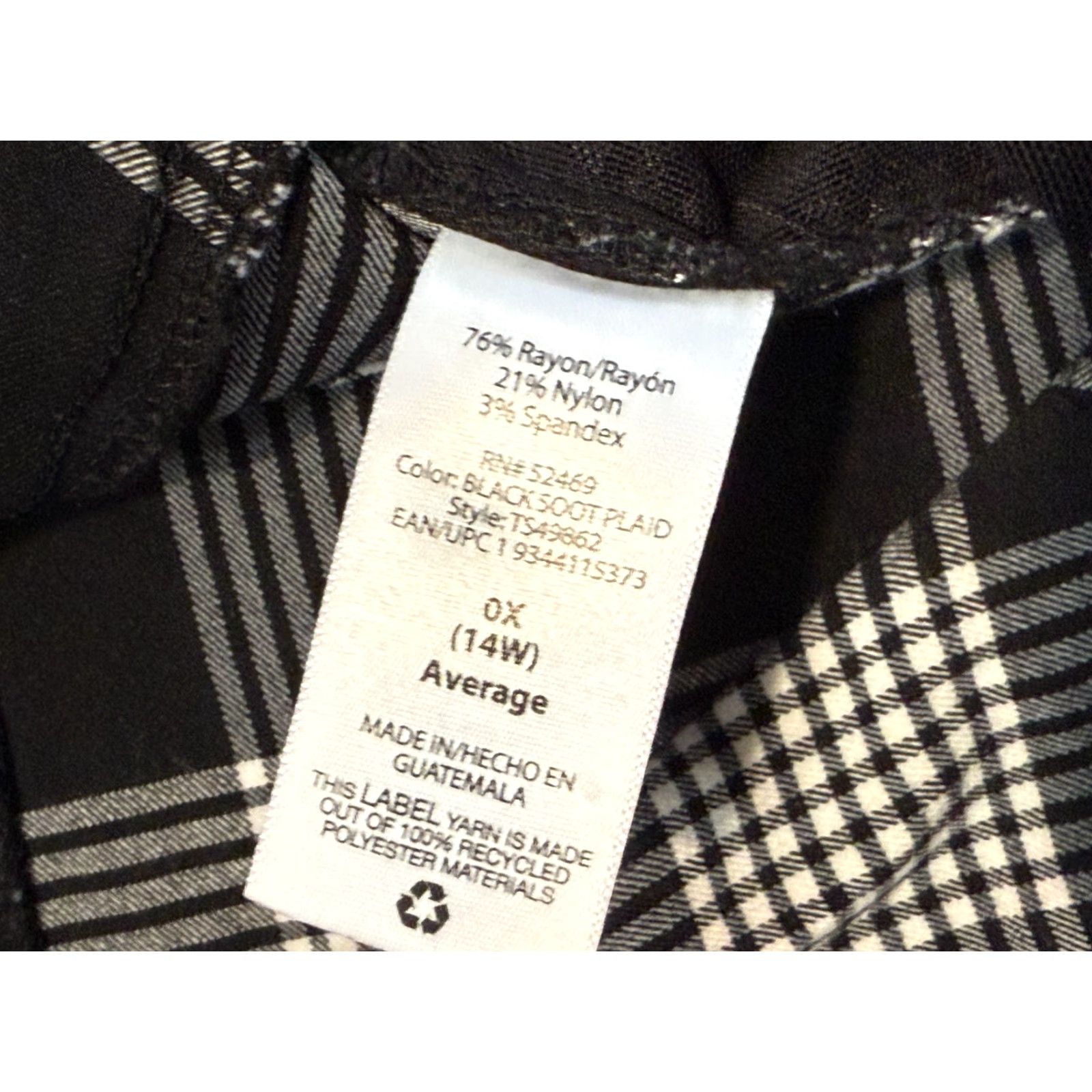 Vintage Terra & Sky Pants Women's 14W Black White Plaid Pull On Regular Inseam 29 in Flat Front Ankle Pants Size 36" / US 14 / IT 50 - 6 Thumbnail