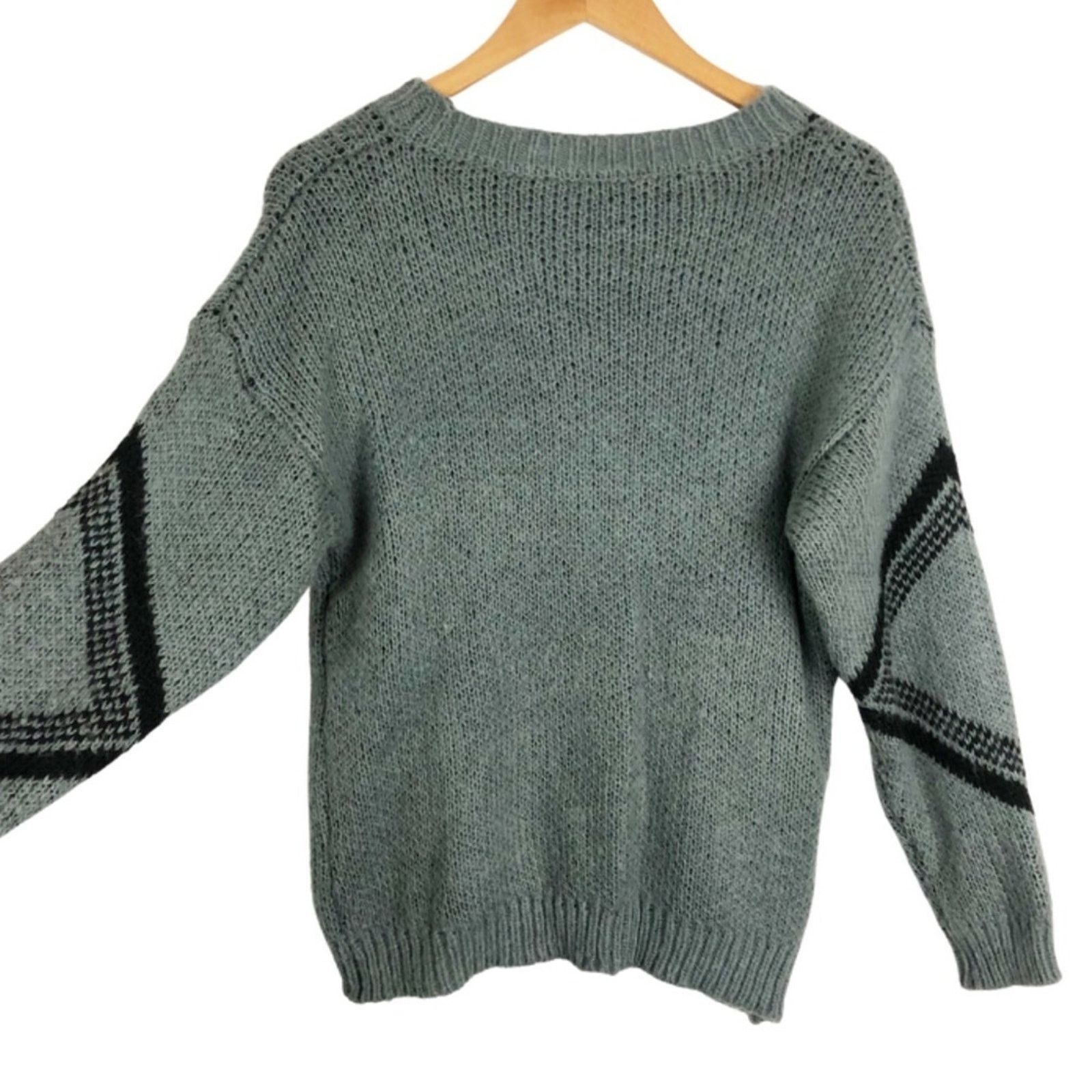 Other Handmade Knit Women’s Grey Geometric Retro Pullover Sweater Size L / US 10 / IT 46 - 9 Thumbnail