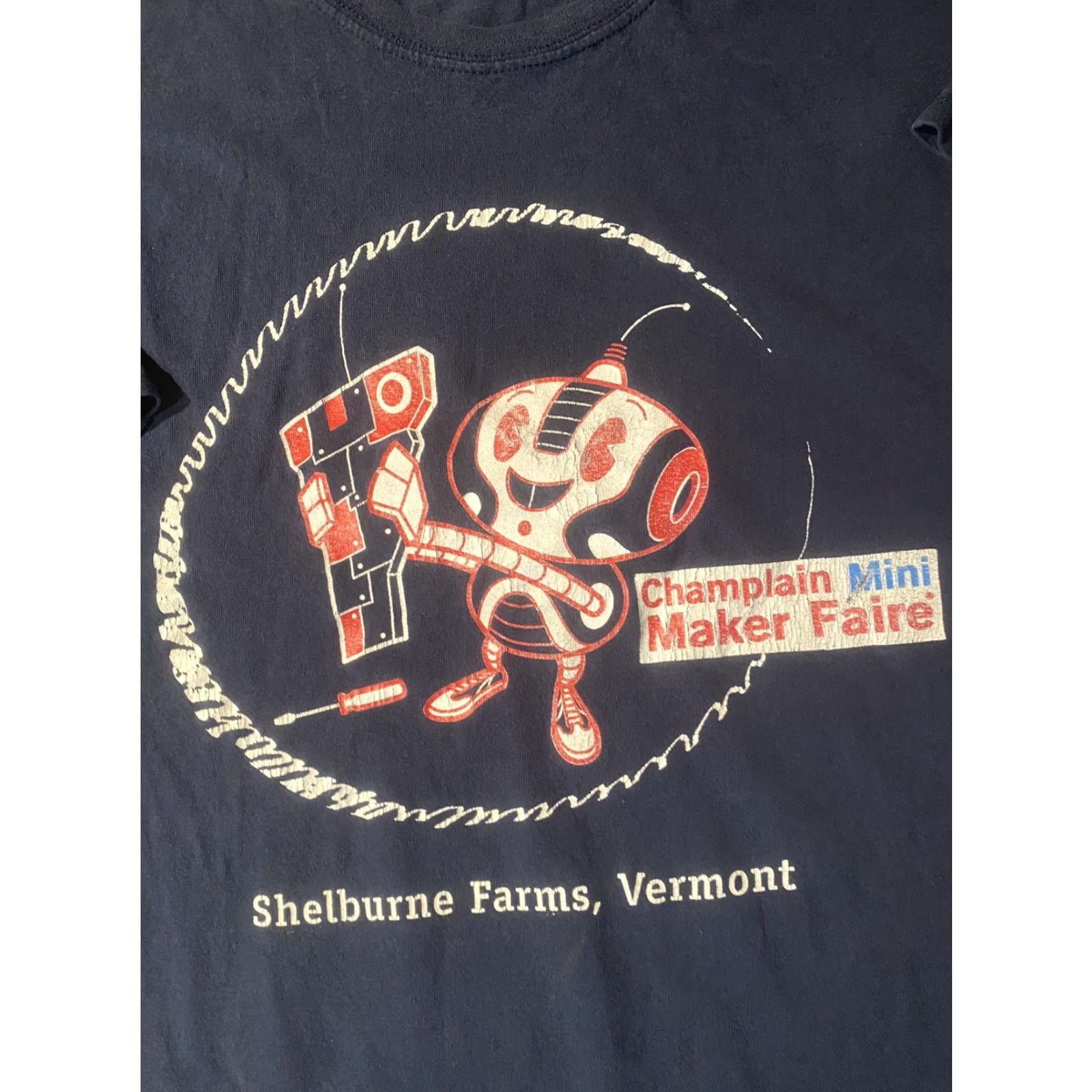 Gildan Vermont Champlain Mini Maker Fair Shirt T-Shirt Blue Robot Mens XL Short Sleeve Crew Neck Gildan Cotton Size US XL / EU 56 / 4 - 3 Thumbnail