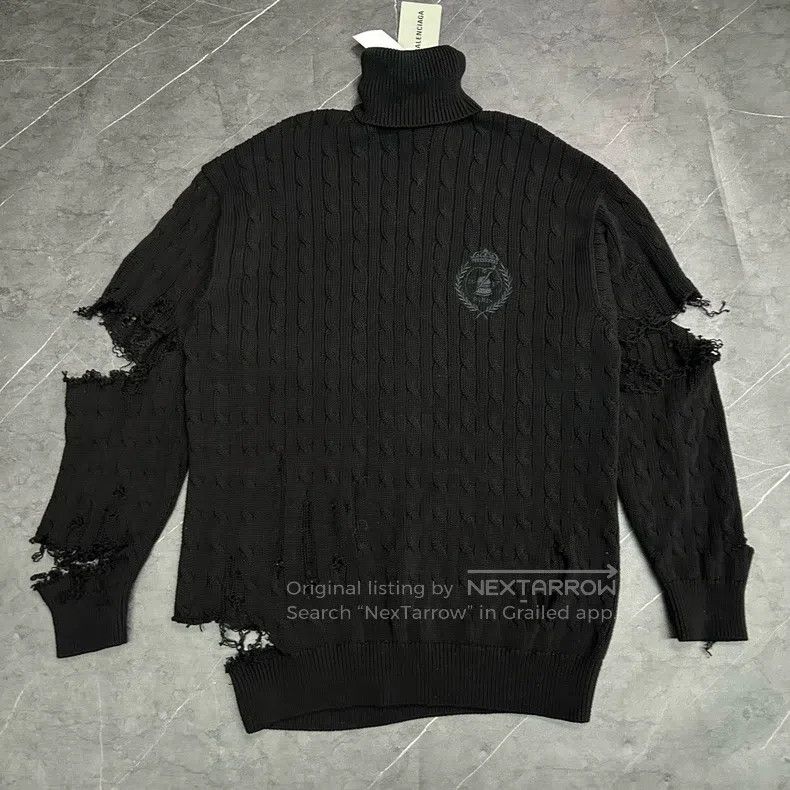 Balenciaga Balenciaga Wheat Embroidered Big Ripped Hole Knit Sweater Size US L / EU 52-54 / 3 - 1 Thumbnail