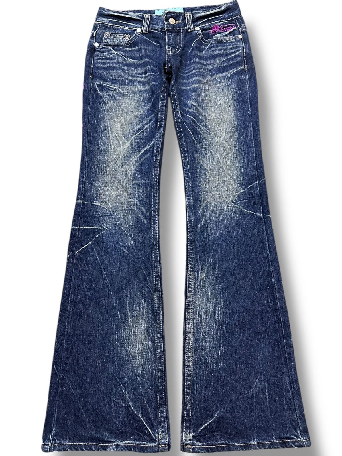 POST ARCHIVE FACTION (PAF) Vintage Raspberry Flare Bootcut Embroidery Skulls Punk Denim Size US 30 / EU 46 - 2 Thumbnail