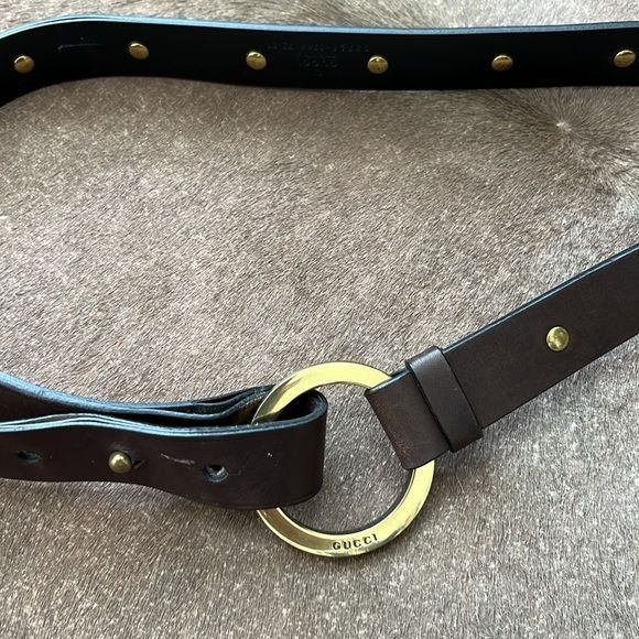 Gucci Gucci Bridle Bit Leather Loop Studded Belt Slide Brass Logo Size ONE SIZE - 9 Thumbnail