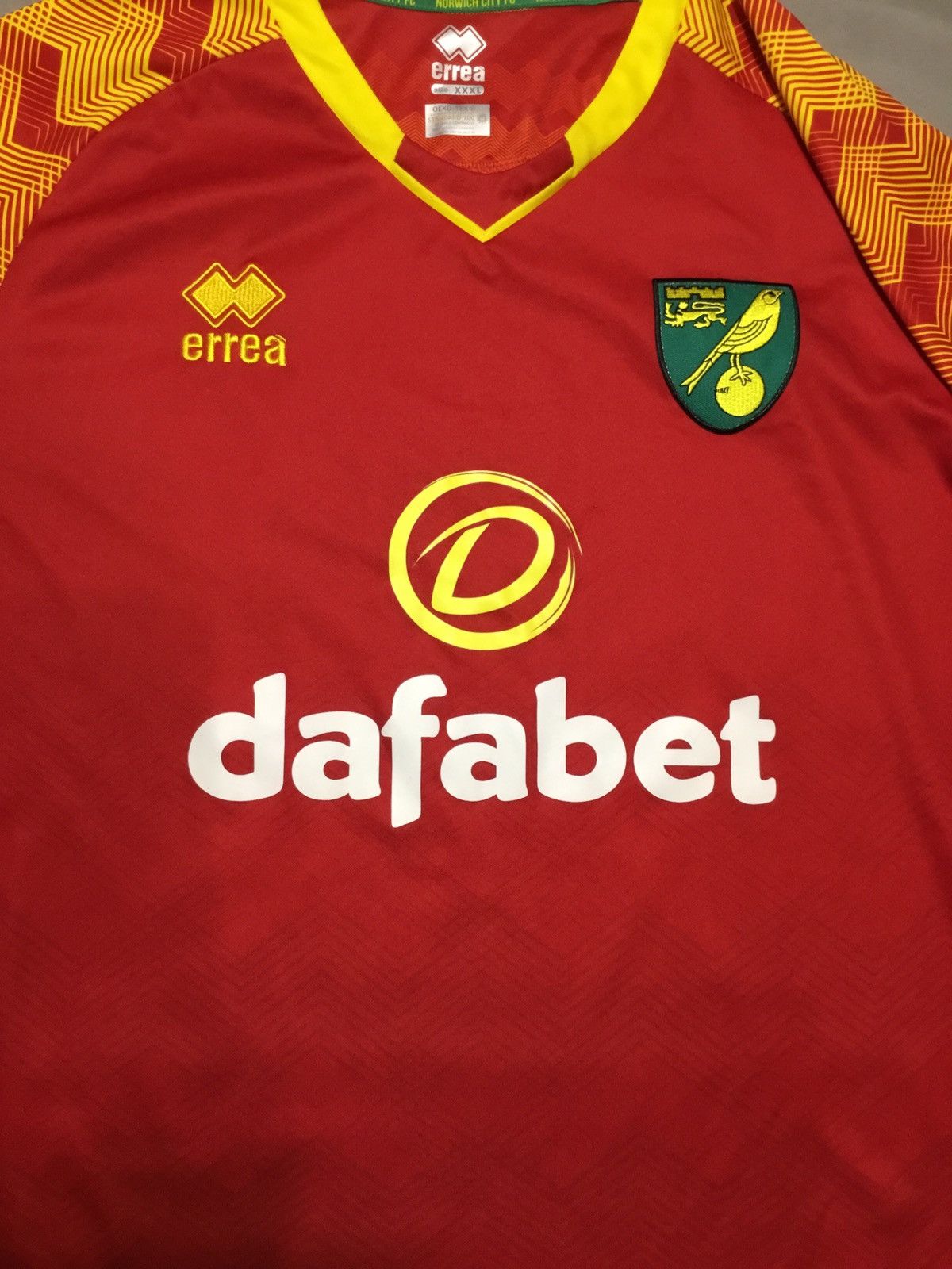 Errea 2019 Red Norwich City FC Away Shirt - XXXL - Errea Size US XXL / EU 58 / 5 - 4 Thumbnail