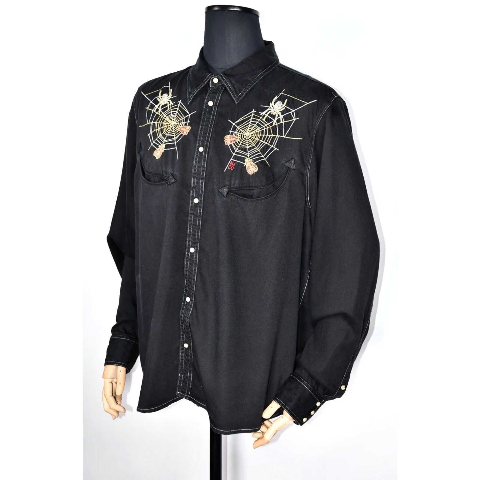 Nudie Jeans Nudie Jeans Stellan Spider Web Embroidered Shirt Men's 2XL Black Lyocell Long Sleeve Button-Up Western Casual Size US XXL / EU 58 / 5 - 3 Thumbnail