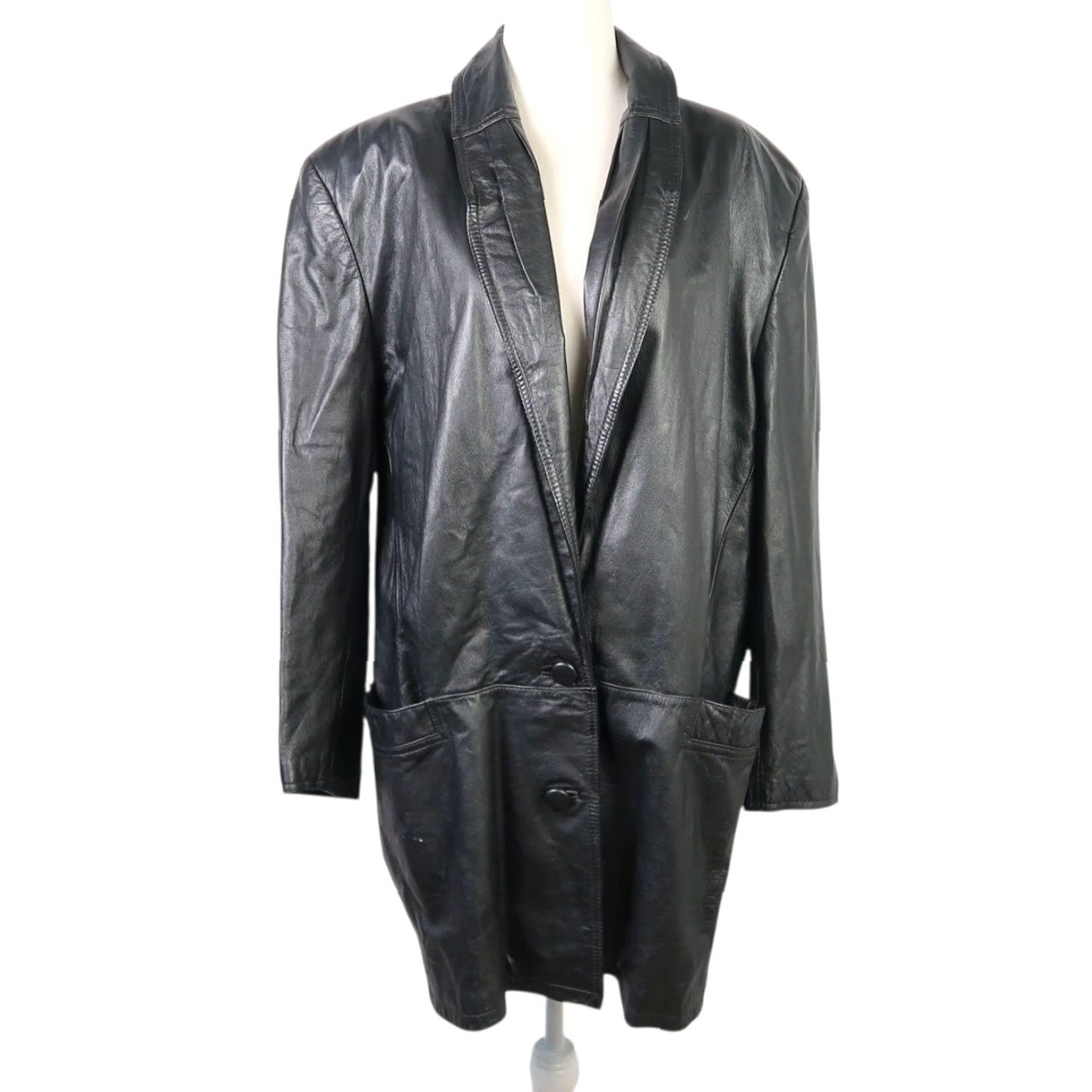 Vintage VINTAGE Pelle Black Leather Mid-Length Blazer Jacket Oversized M Women Size M / US 6-8 / IT 42-44 - 2 Thumbnail