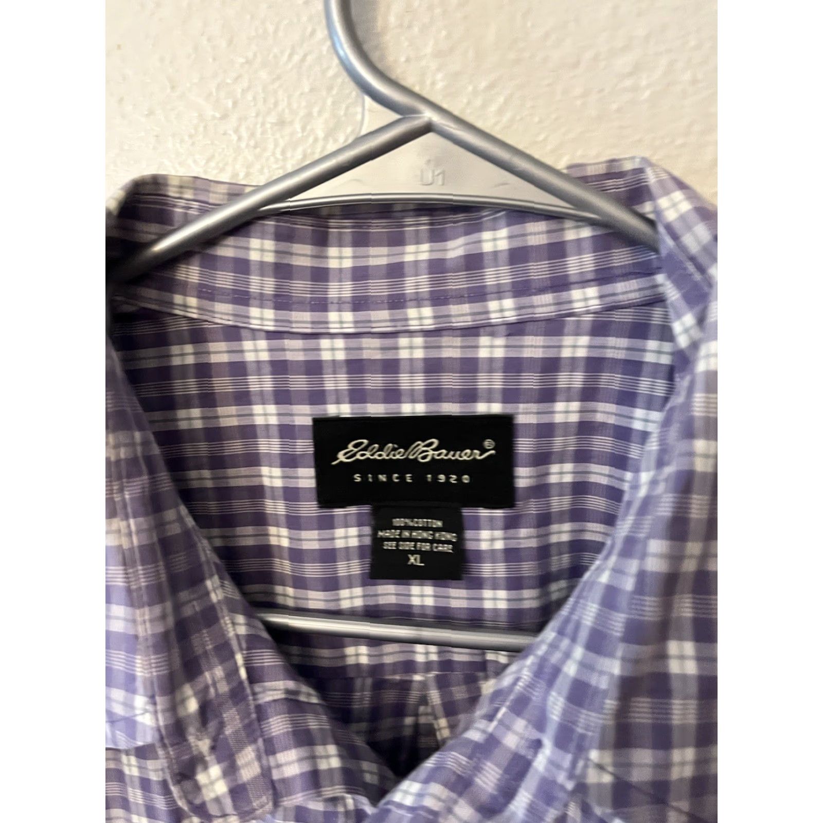 Eddie Bauer Eddie Bauer Button-Up Shirt Men XL Purple Plaid Short Sleeve Gingham Nylon Travex Casual, Outdoor, Travel Size US XL / EU 56 / 4 - 3 Thumbnail
