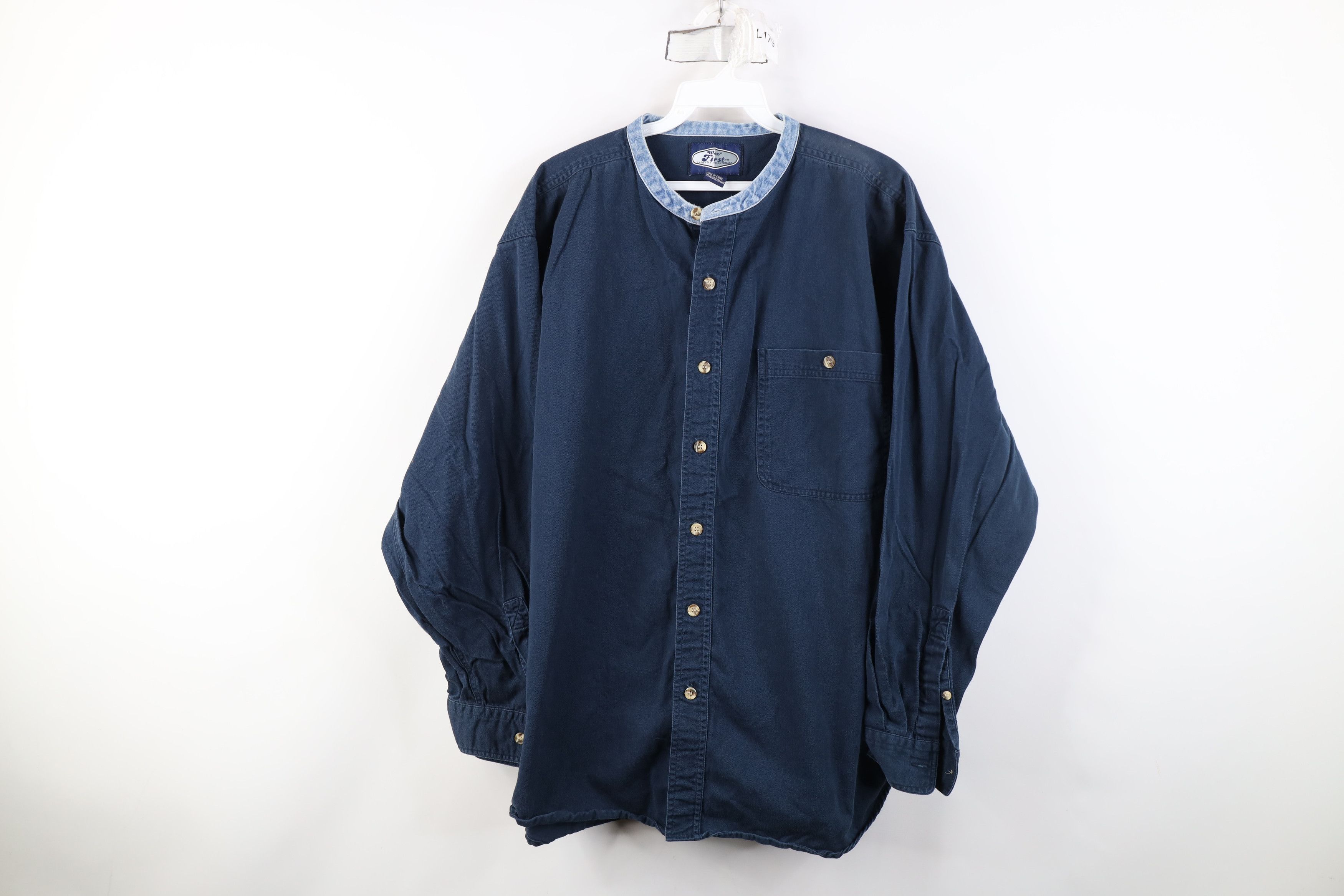 Vintage 90s Streetwear Twill Denim Band Collar Button Shirt