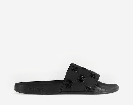 image of Gucci GG Rubber Slide Sandals Size 37 in Black, Women's