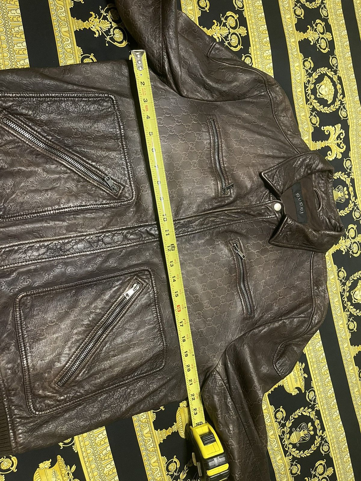 Gucci 100% AUTHENTIC GUCCI GG MONOGRAM BIKER LEATHER BROWN JACKET Size US L / EU 52-54 / 3 - 8 Thumbnail