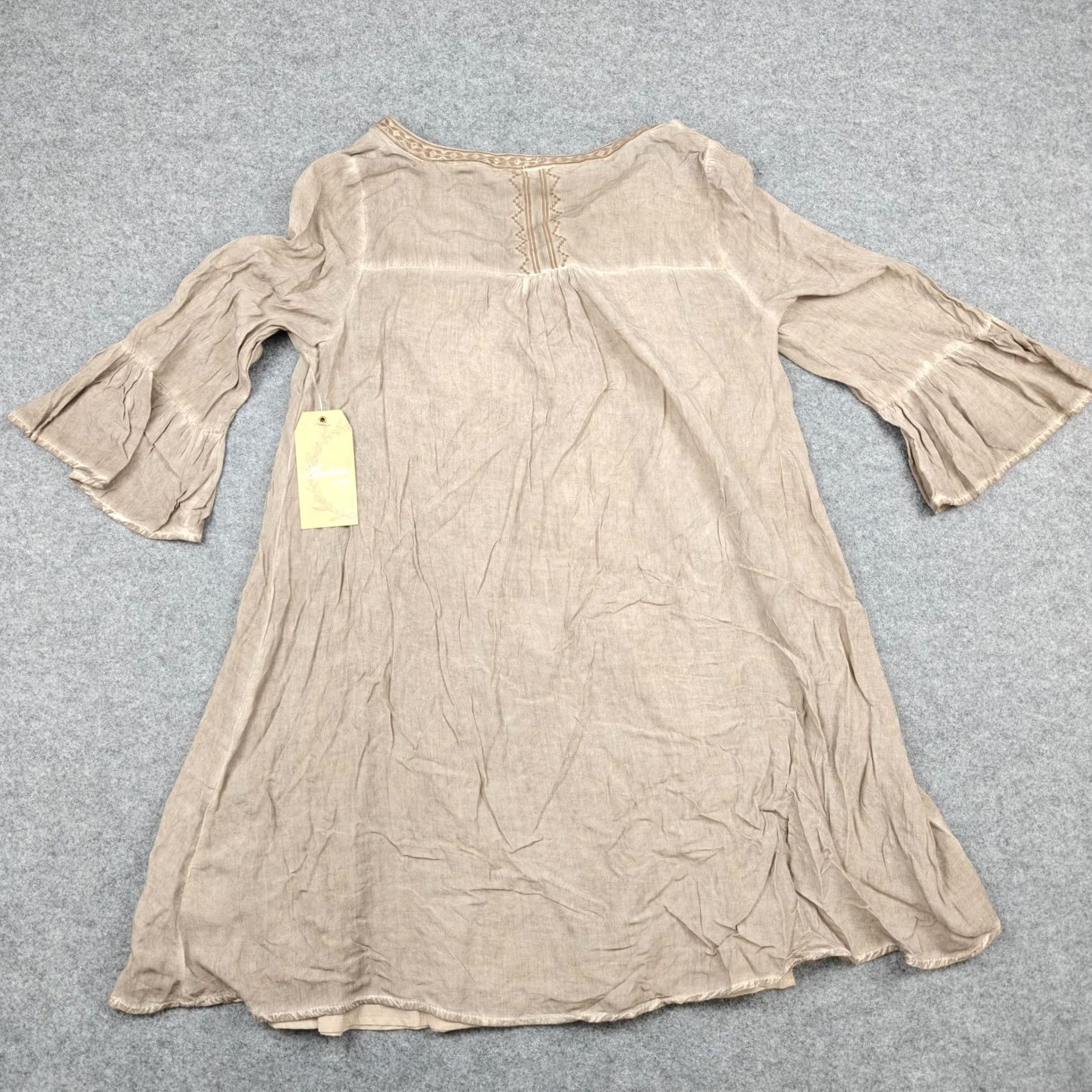 Vintage Andrée By Unit Dress Womens Small Beige Embroidered Boho Bell Sleeve New Size S / US 4 / IT 40 - 7 Thumbnail