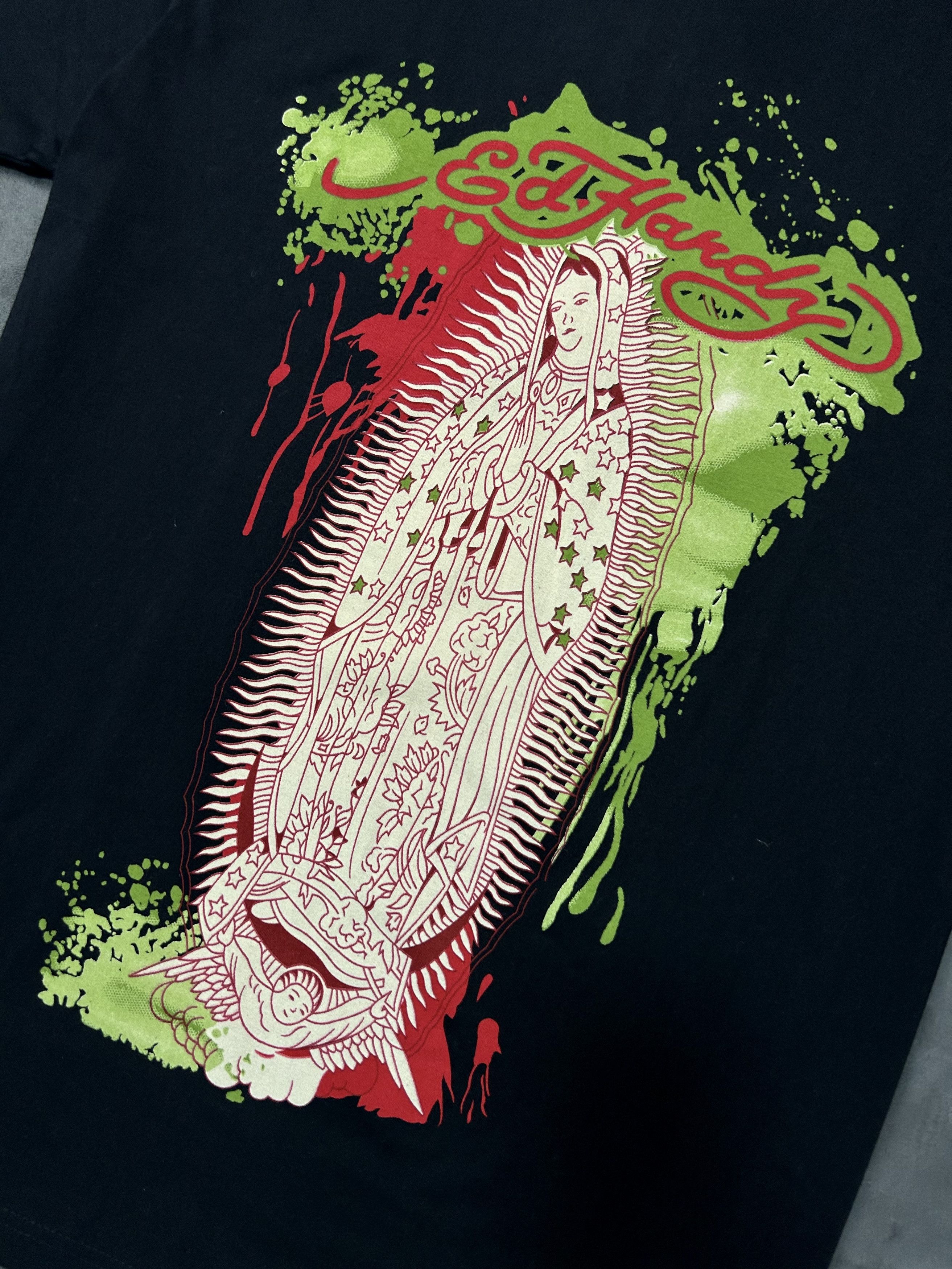 Ed Hardy × Vintage Rare Vintage Black Ed Hardy Virgin Mary Blood Tee M Size US M / EU 48-50 / 2 - 2 Thumbnail