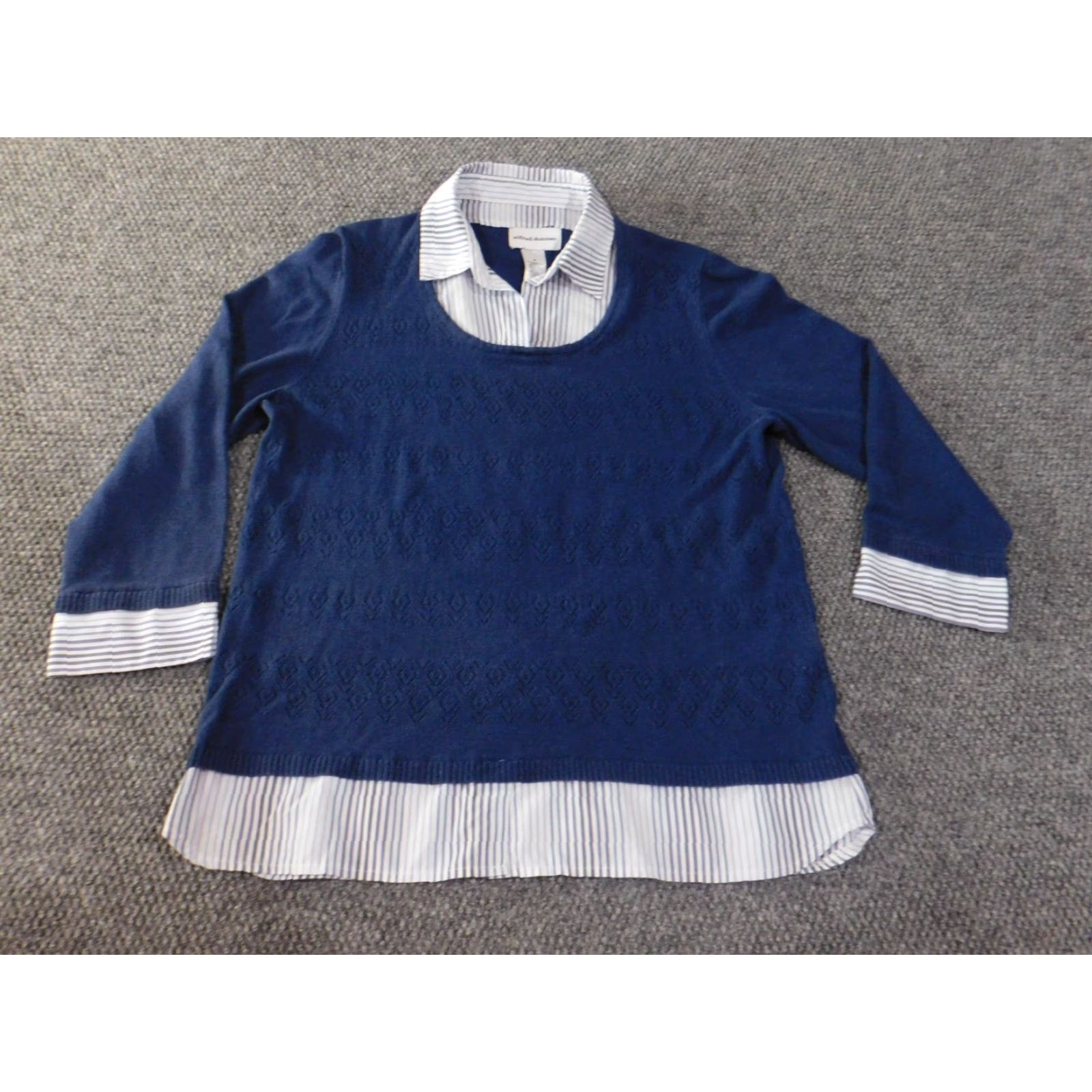Vintage Alfred Dunner Sweater Medium Blue Pullover Raglan Sleeve Collared Knit Stretch Women M Size M / US 6-8 / IT 42-44 - 2 Thumbnail