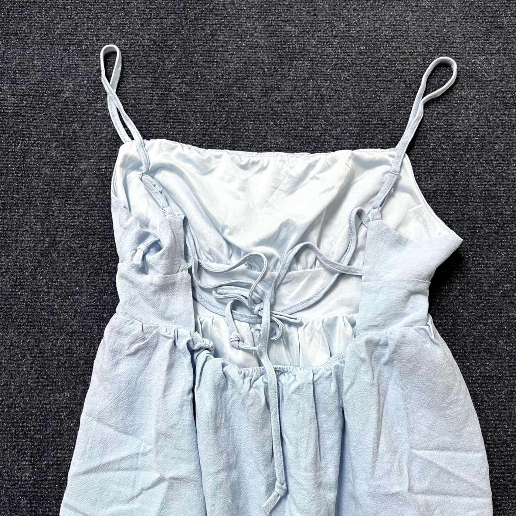 Vintage L.A. HEART Sundress Juniors S Light Blue Linen Blend Sleeveless Tie Back Strappy Sweetheart Neckline Short Dress Size S / US 4 / IT 40 - 5 Thumbnail