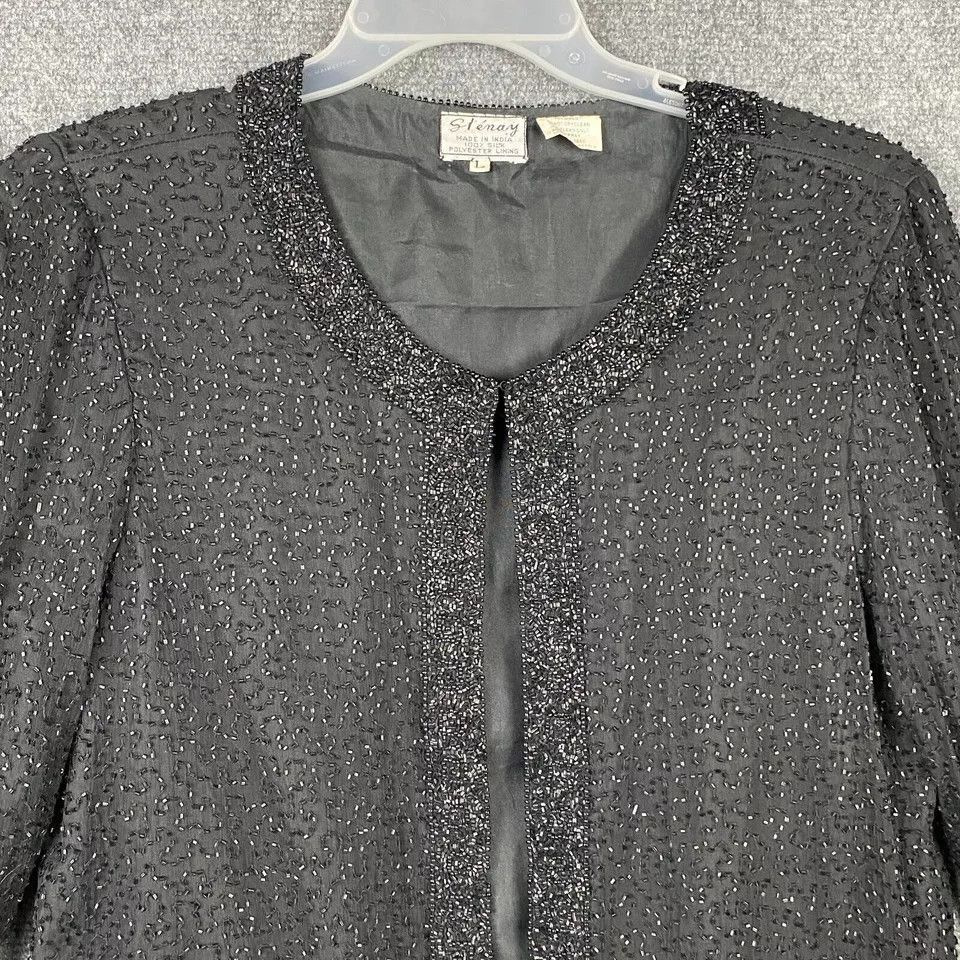 Other Stenay Top Large Women's Long Sleeve Beaded 100% Silk Black Size L / US 10 / IT 46 - 2 Thumbnail