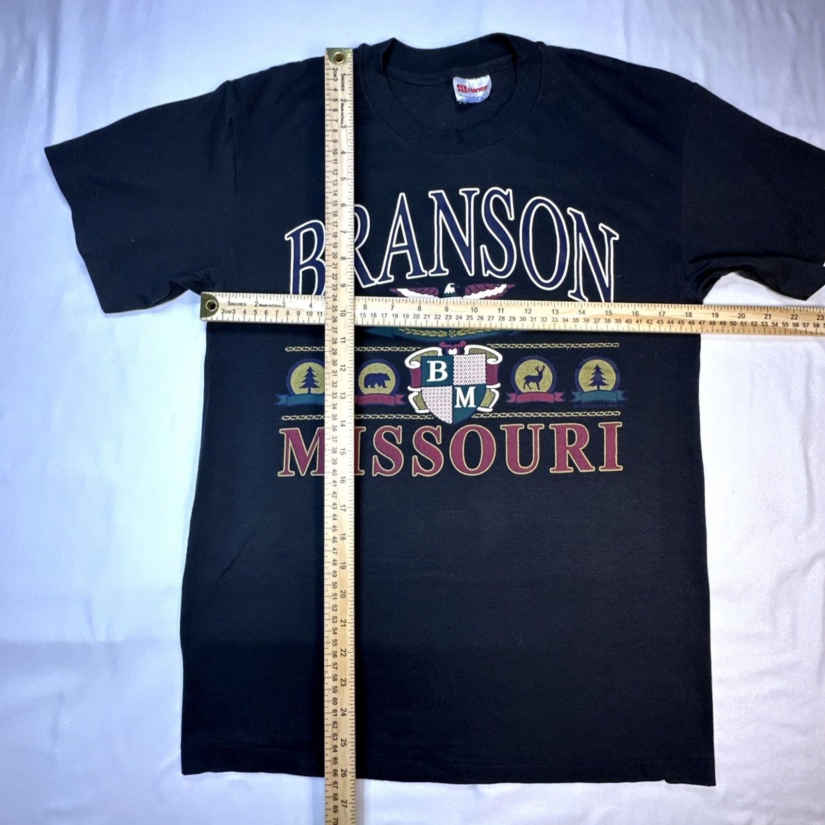 Hanes VINTAGE Hanes T-Shirt Black 1990s Crew Neck Unisex Adults Size M Short Sleeve Graphic Branson Missouri BM Single Stitch Size US M / EU 48-50 / 2 - 2 Thumbnail