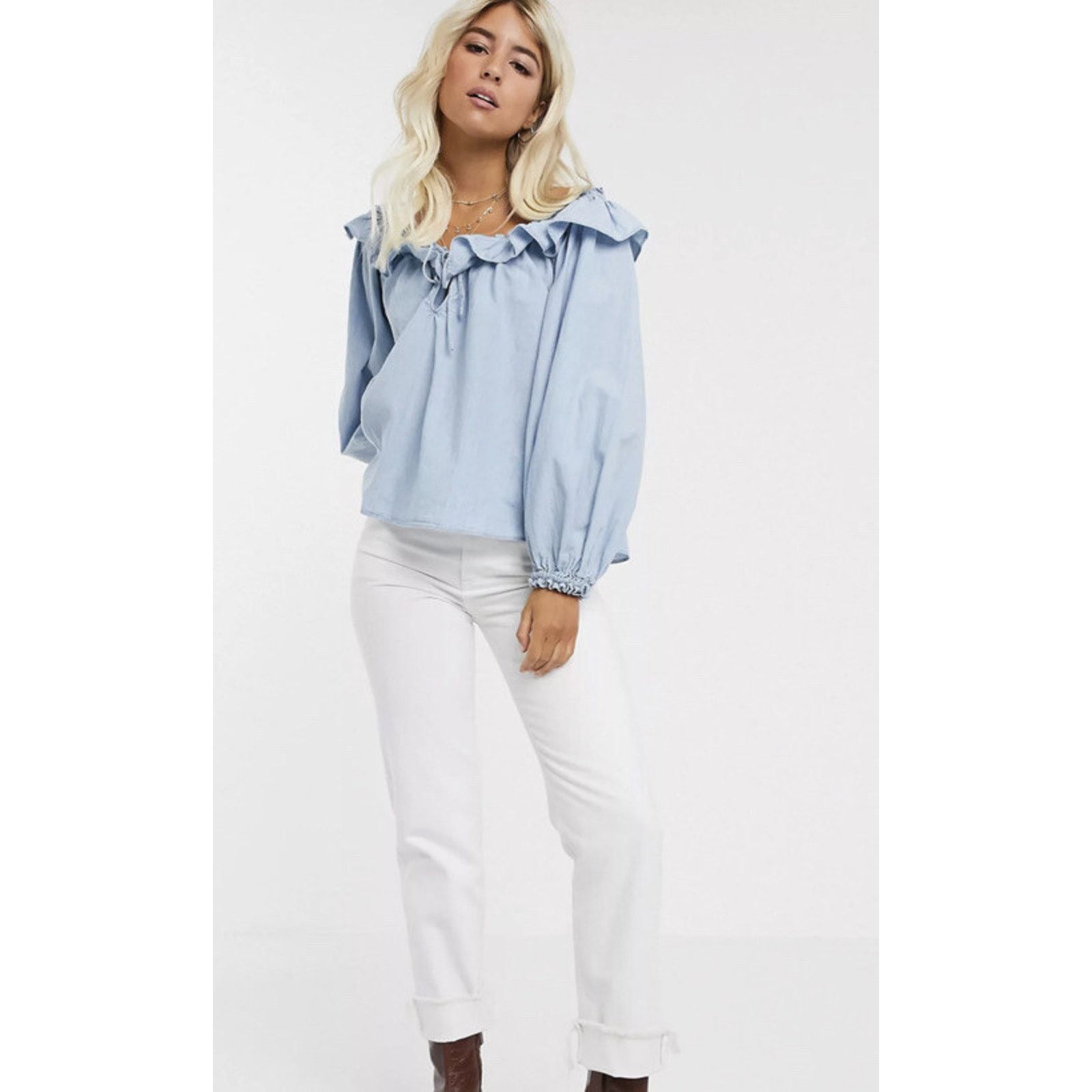 Free People Free People Lily Of The Valley Rufled Tie Blue S top A002065 Size S / US 4 / IT 40 - 2 Thumbnail