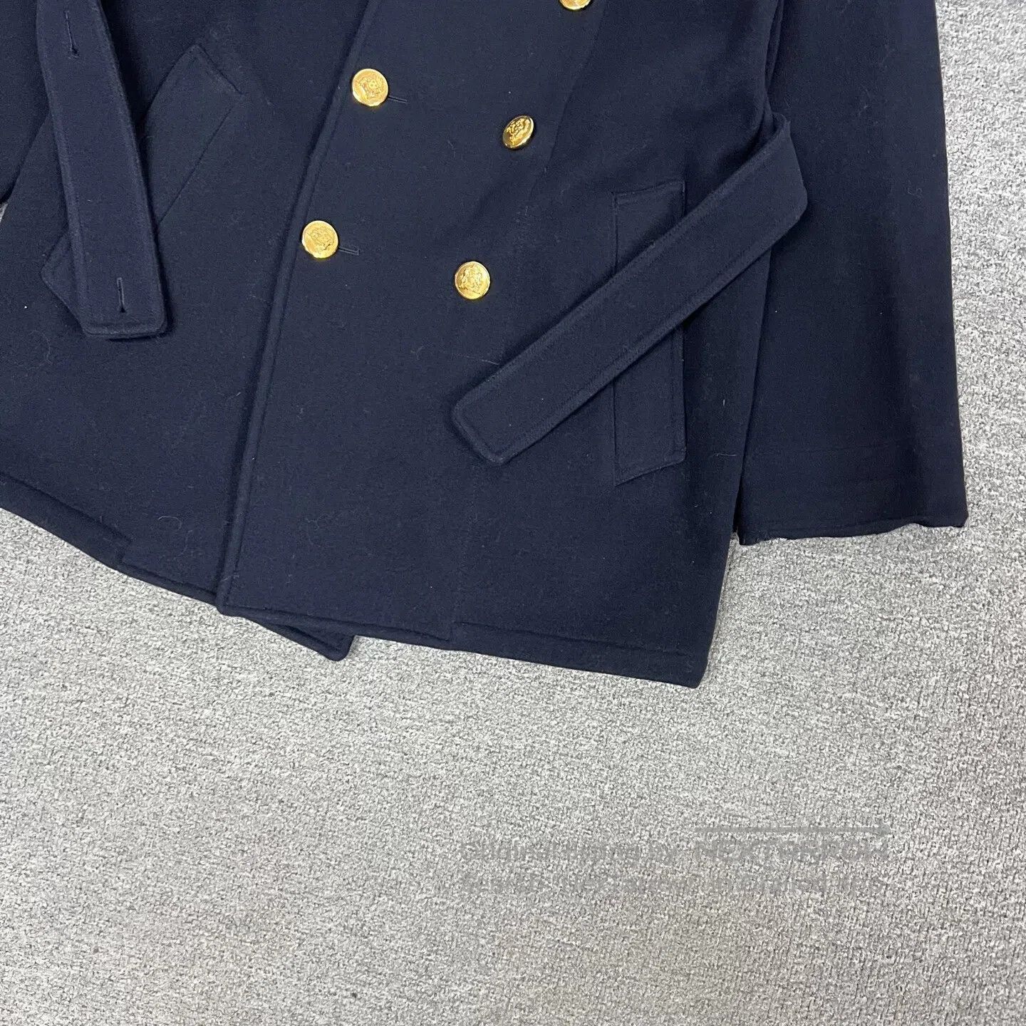 Celine CELINE SIZE 34 Gold-embossed Navy Blue Wool Coat| Size S / US 4 / IT 40 - 6 Thumbnail