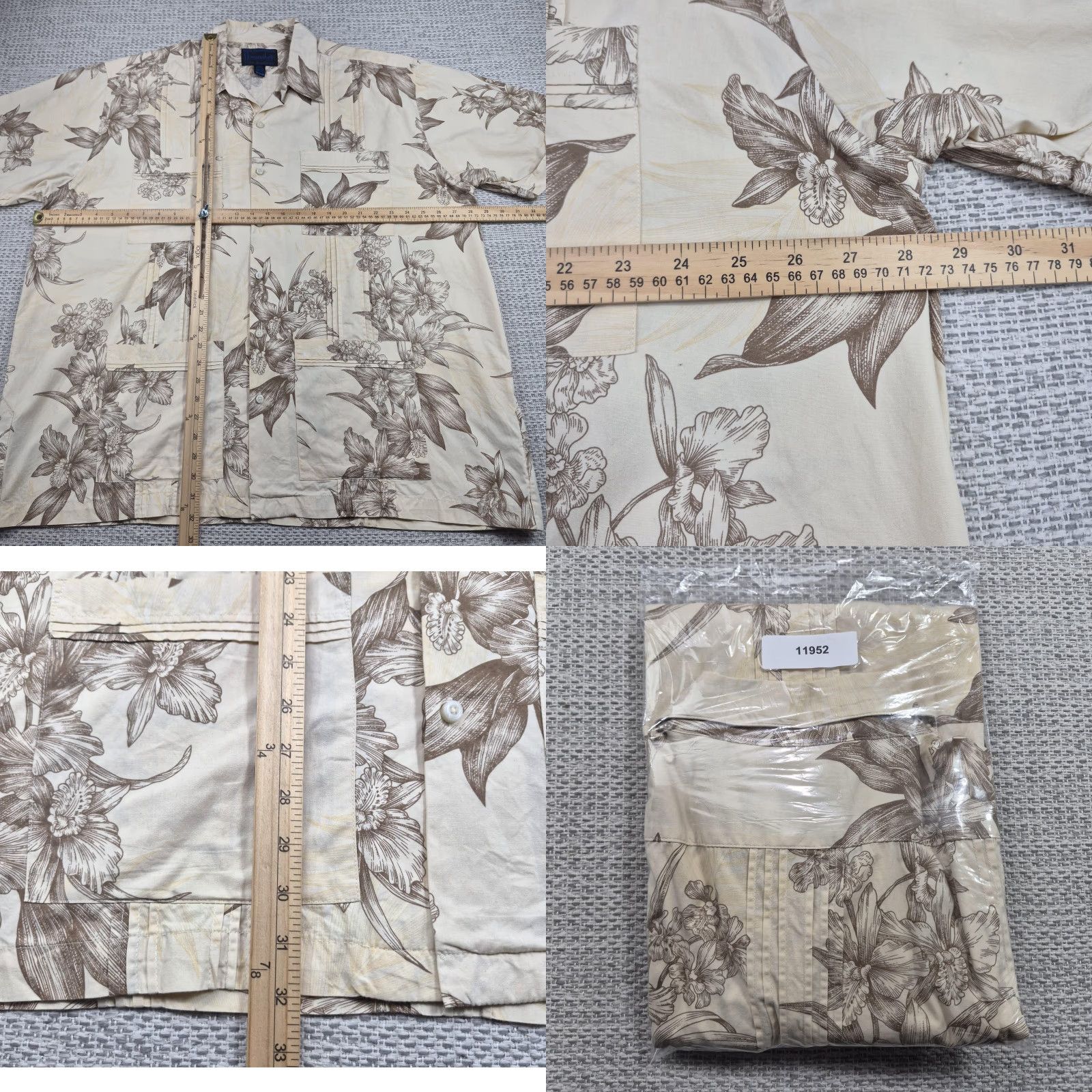 ALOHAS VINTAGE HawaiiBera Button Up Shirt Mens 2XL Beige Hawaiian Aloha Floral Cotton Size US XXL / EU 58 / 5 - 8 Thumbnail