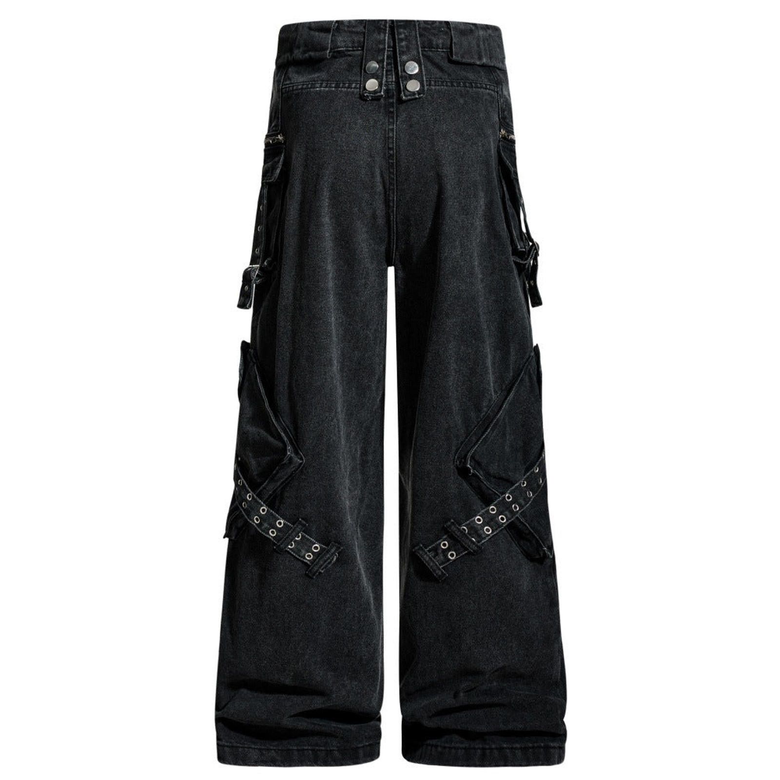 Japanese Brand Black Wide Leg Cargo Jeans, Loose Fit Denim Pants Size US 32 / EU 48 - 3 Thumbnail