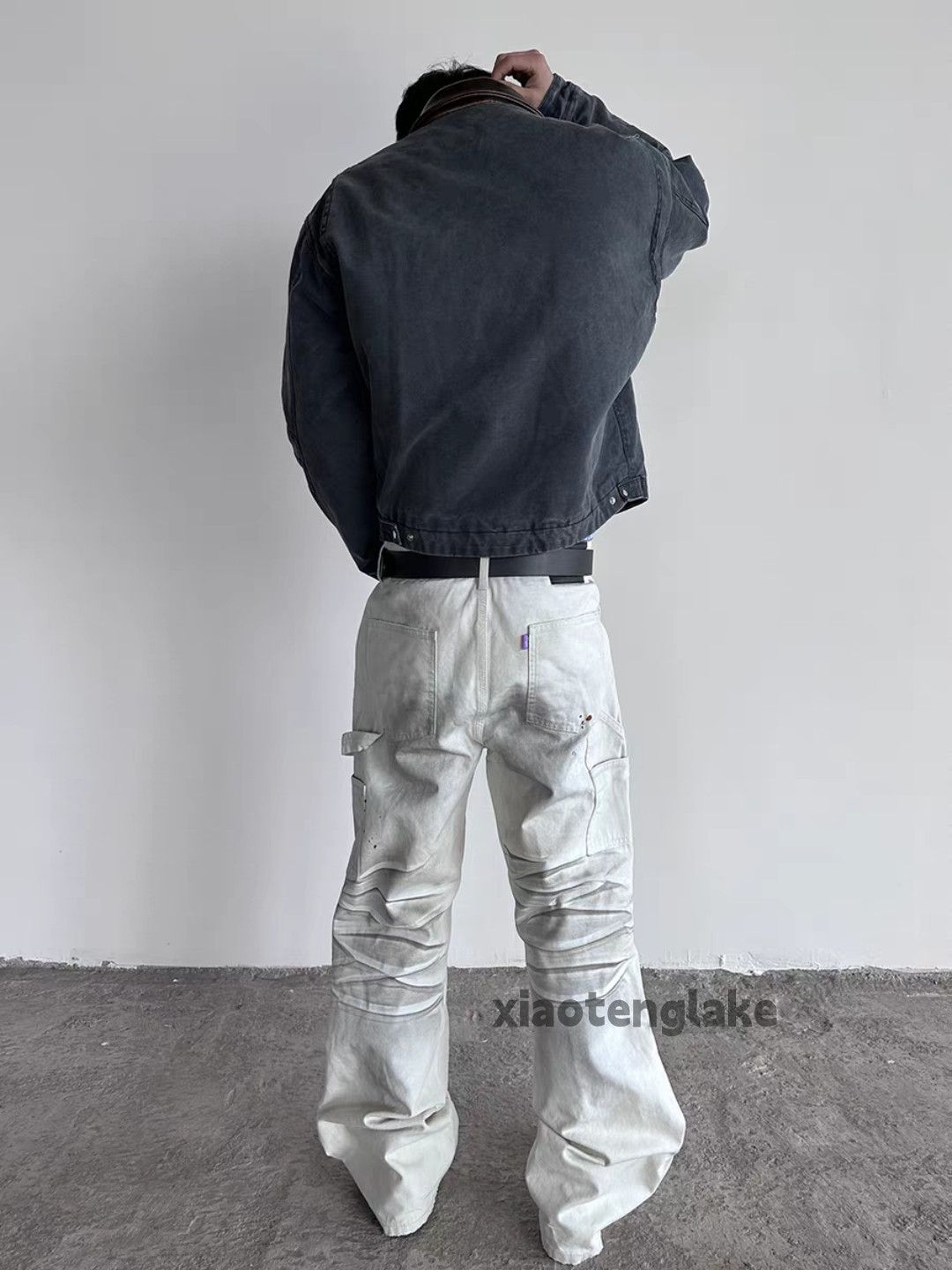 xtl vintage faded distressed double knee Stain jeans