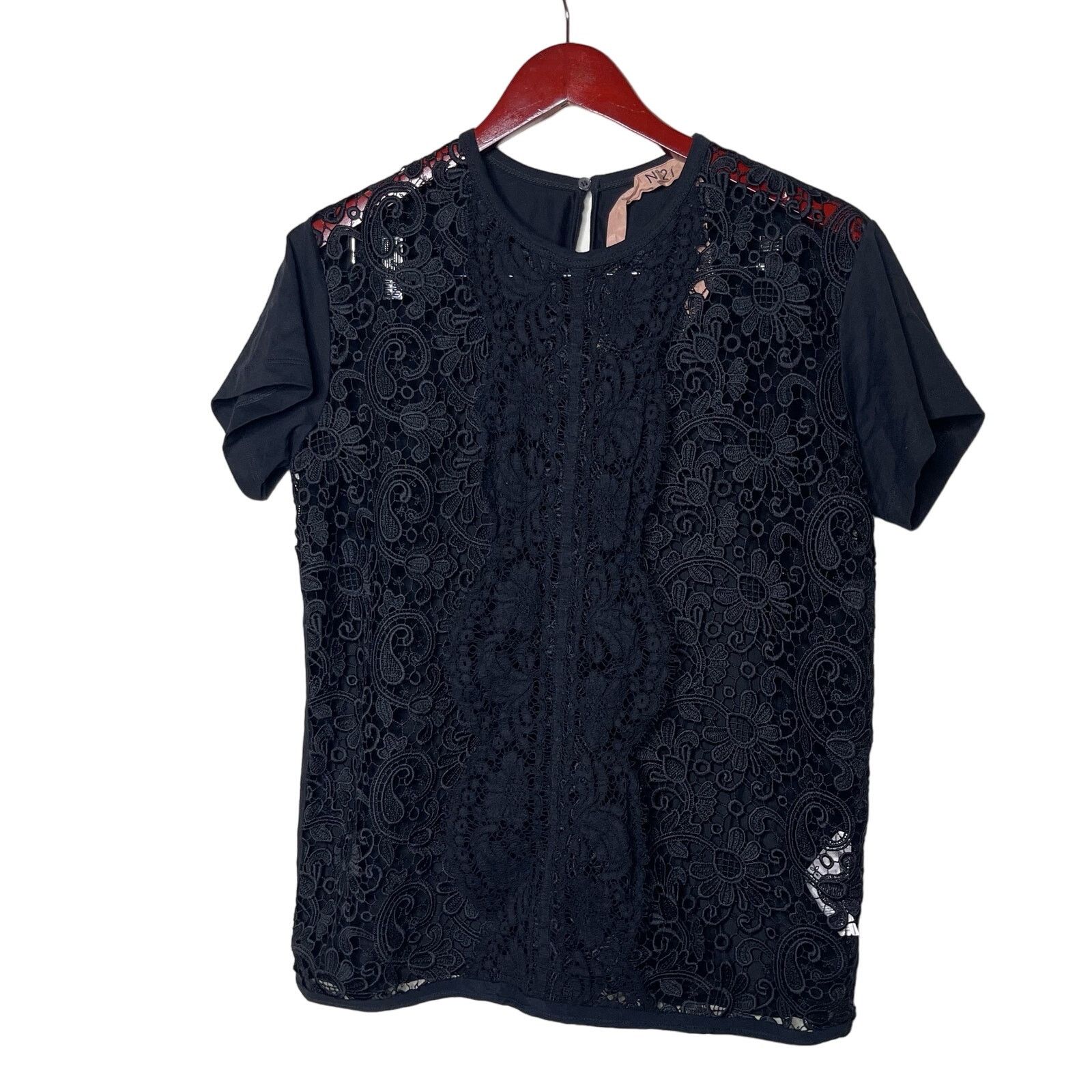 N21 N.21 Short Sleeve Laced Pullover Blouse Black 42 US 6 M Size M / US 6-8 / IT 42-44 - 1 Thumbnail