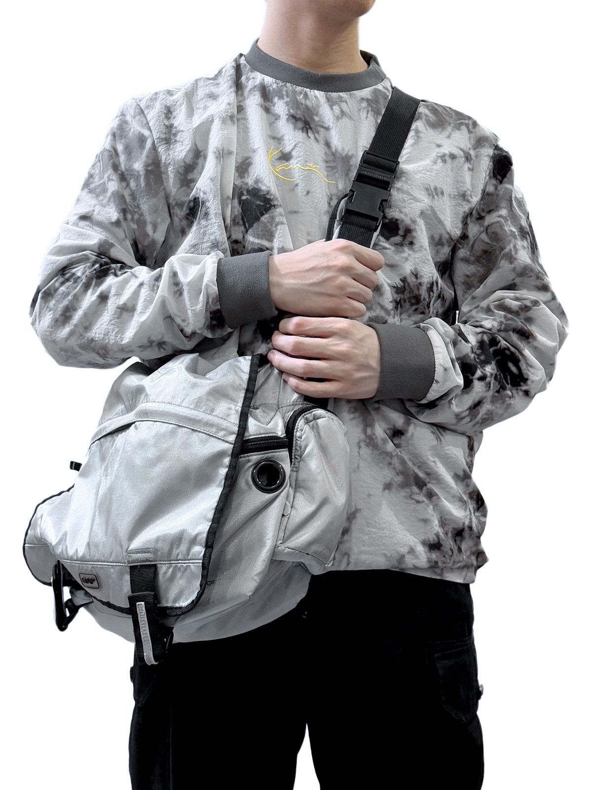 Y2K Gap Silver Crossbody Multipocket Messenger Bag, Men's