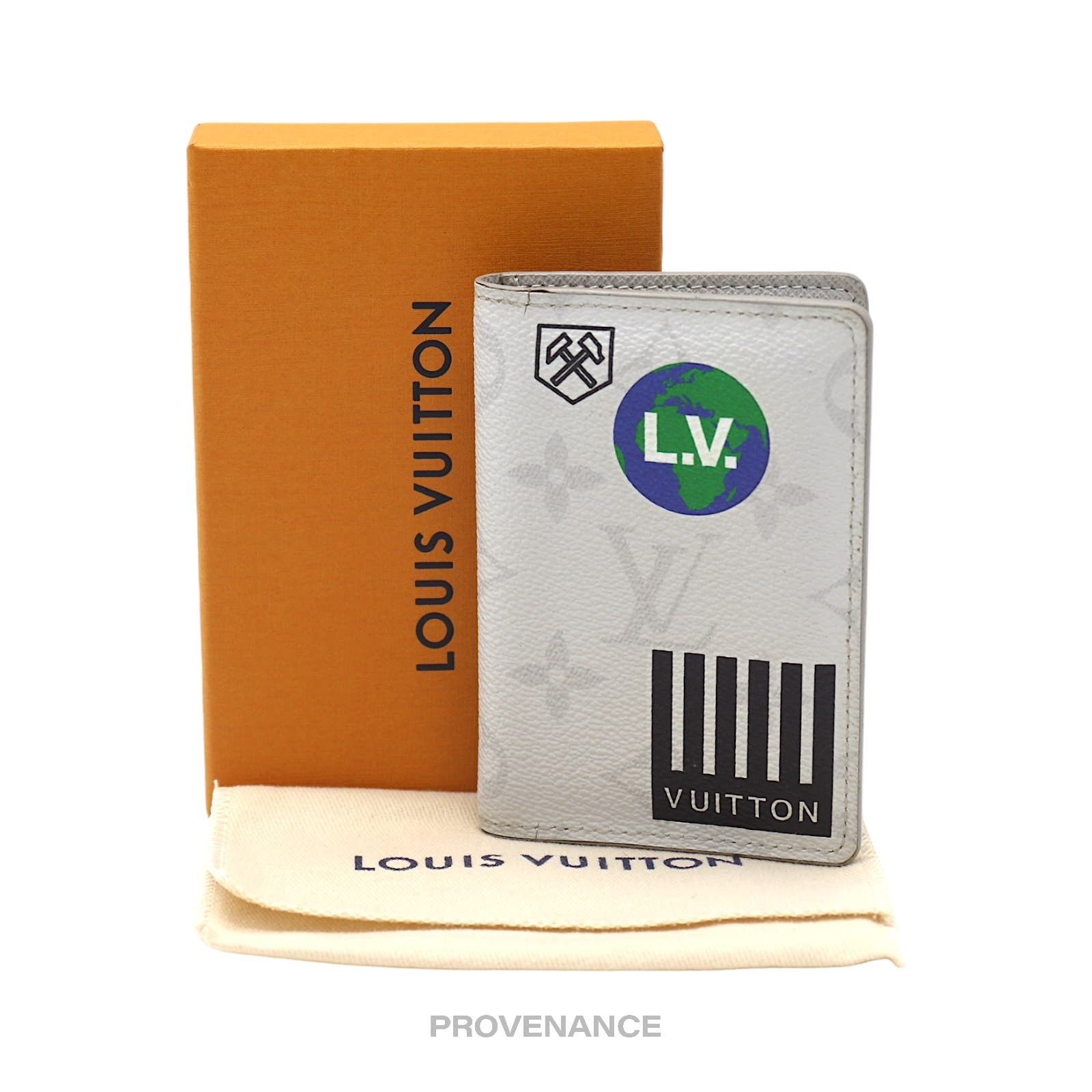 image of Louis Vuitton Pocket Organizer Wallet - Antarctica Logos in Grey, Men's