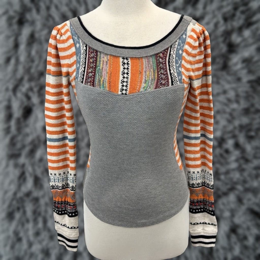 Free People Free People Top Women XS Orange Fair Isle Sweet Gal Thermal Sweater Relaxed Boho Size XS / US 0-2 / IT 36-38 - 1 Thumbnail